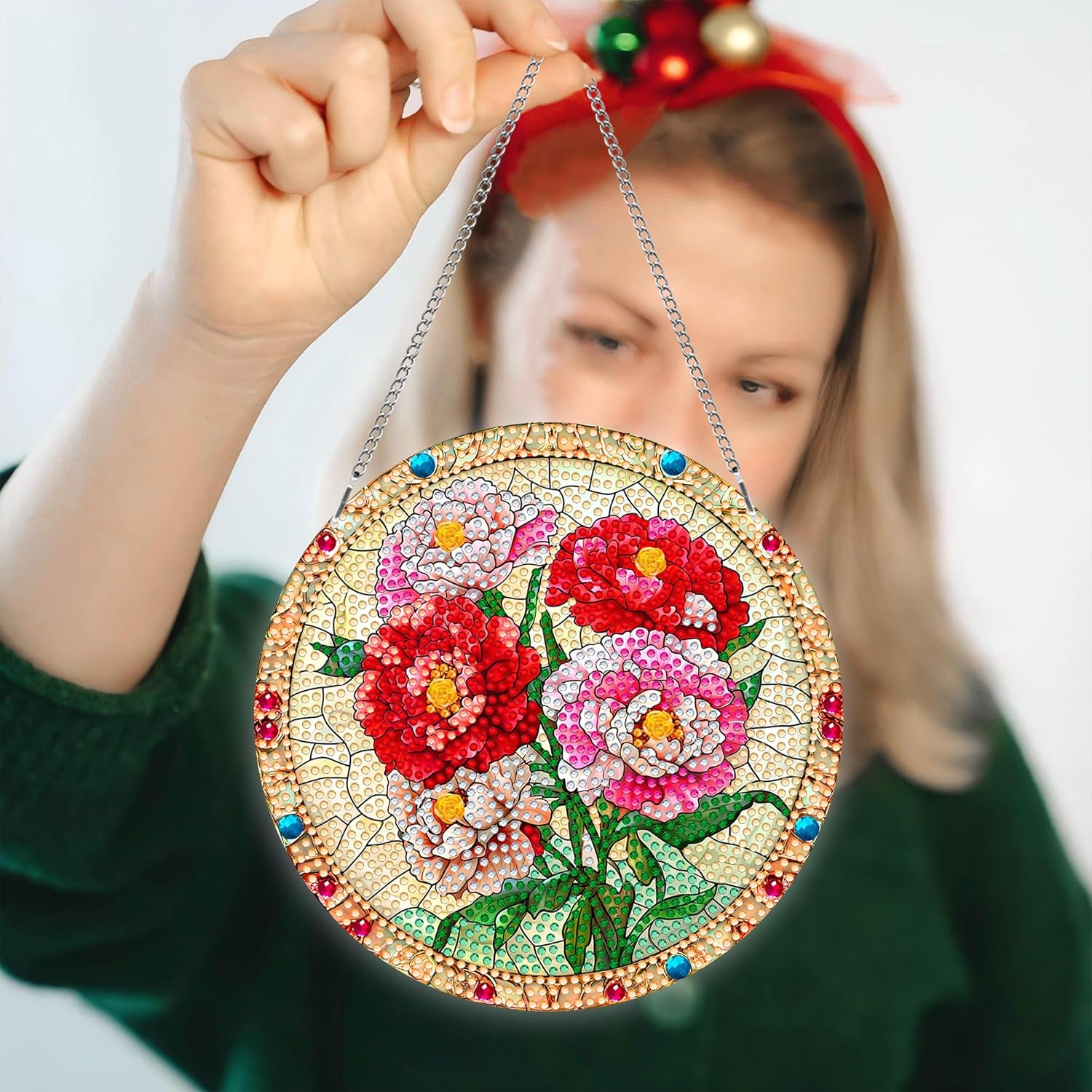Thumbnail 3 de Pavemlo Doppelseitiges Acrylbrett Diamond Painting Anhänger & Fensterbilder Set mit Kette (Blume) – DIY Kristallmalerei, 20x20 cm