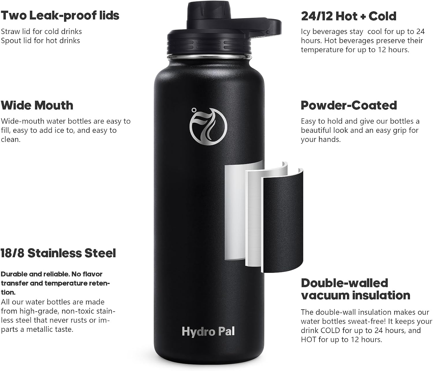 Detalle 2 de HydroPal Vacuum Insulated Water Bottle 1200ml 💧