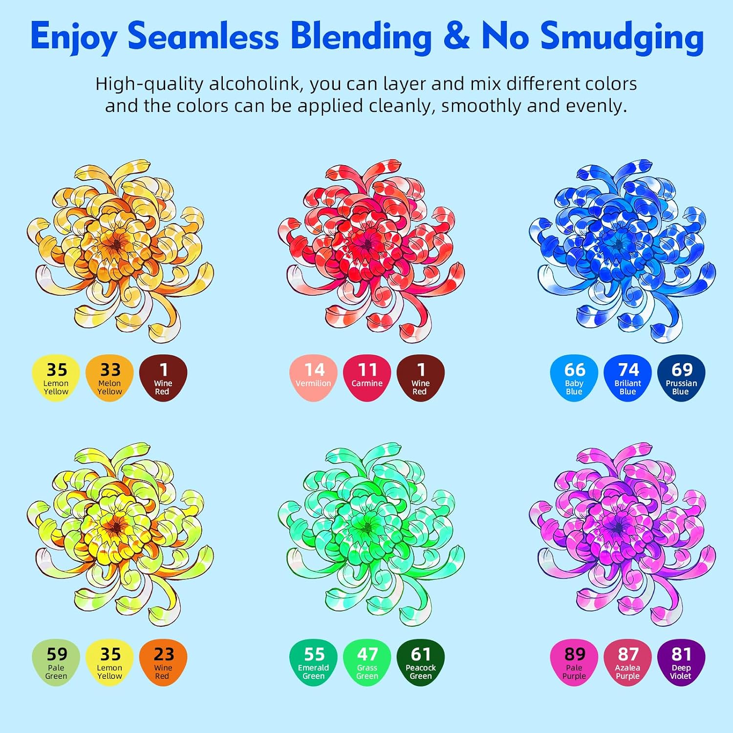 Detalle de HOMSAILMO Alcohol Based Markers Set (48 dual-tip permanent markers) with clear box