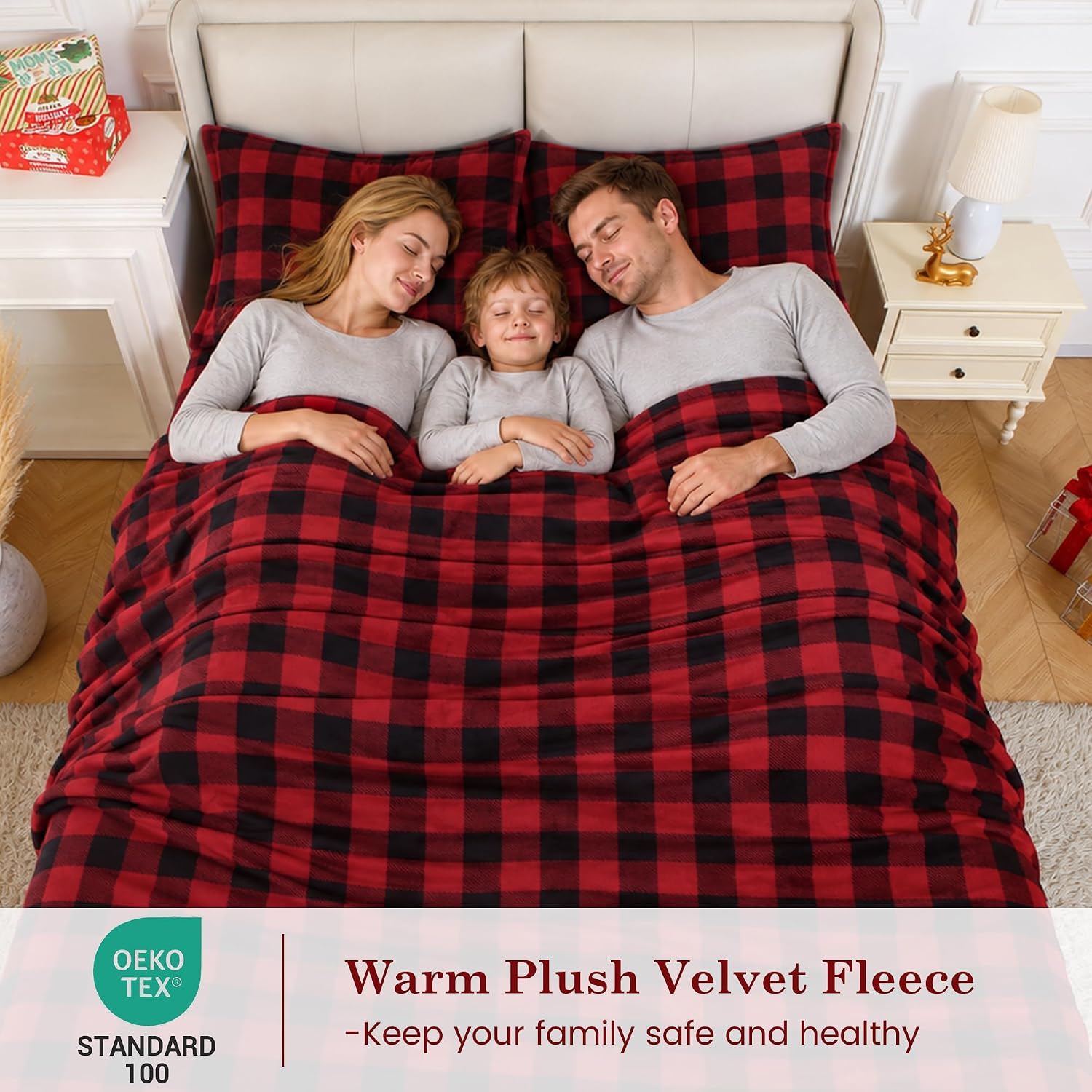 Thumbnail 5 de Viviland SHTRDBUCHQ Queen Fleece Sheet Set, Red and Black Buffalo Plaid