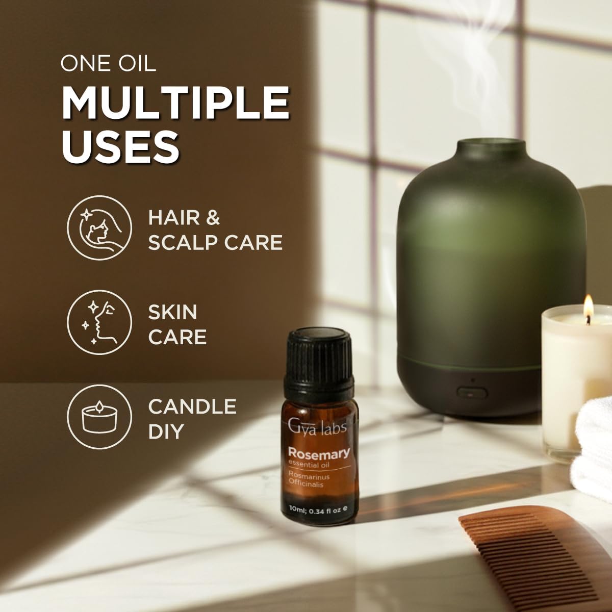 Detalle de Gya Labs Rosemary Essential Oil 0.34 Fl Oz: Hair, Skin, Diffuser & DIY Scent