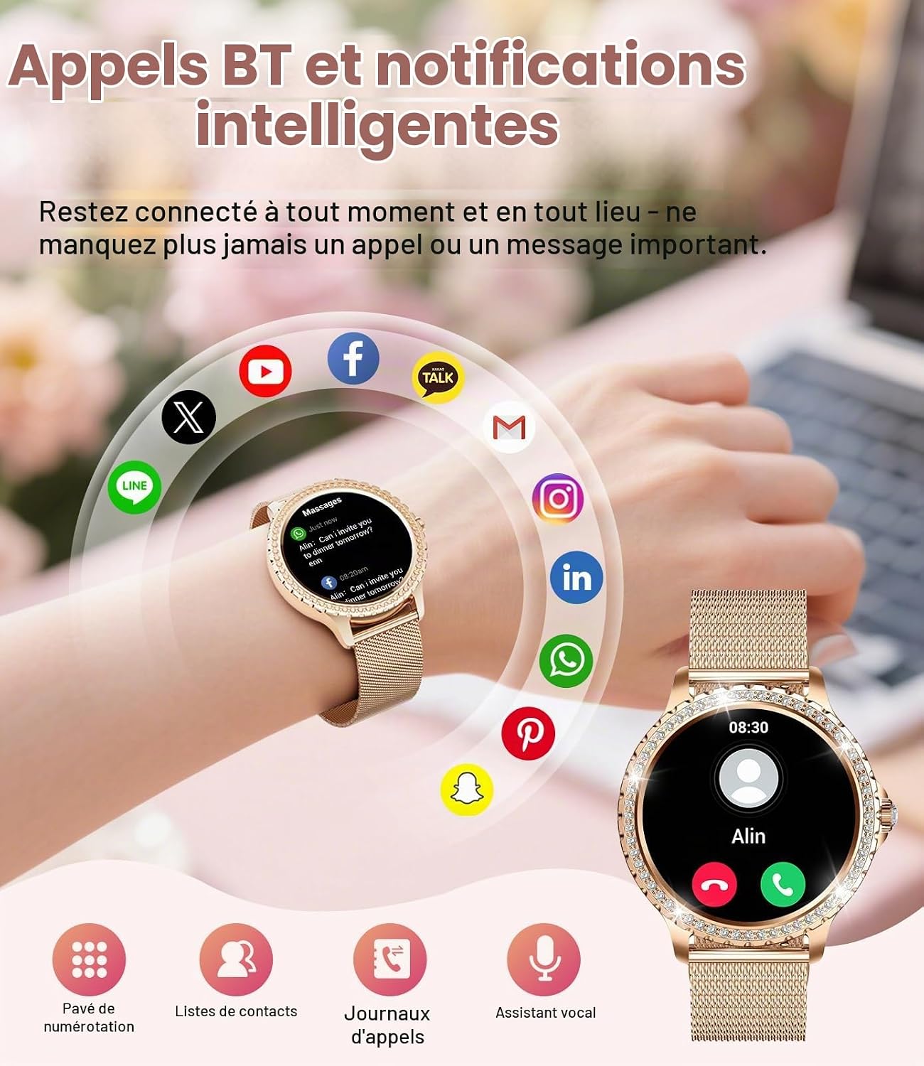 Detalle de BENYAR SMART BW1845A smartwatch met zirkonia, HD-touchscreen en 100+ sportmodi