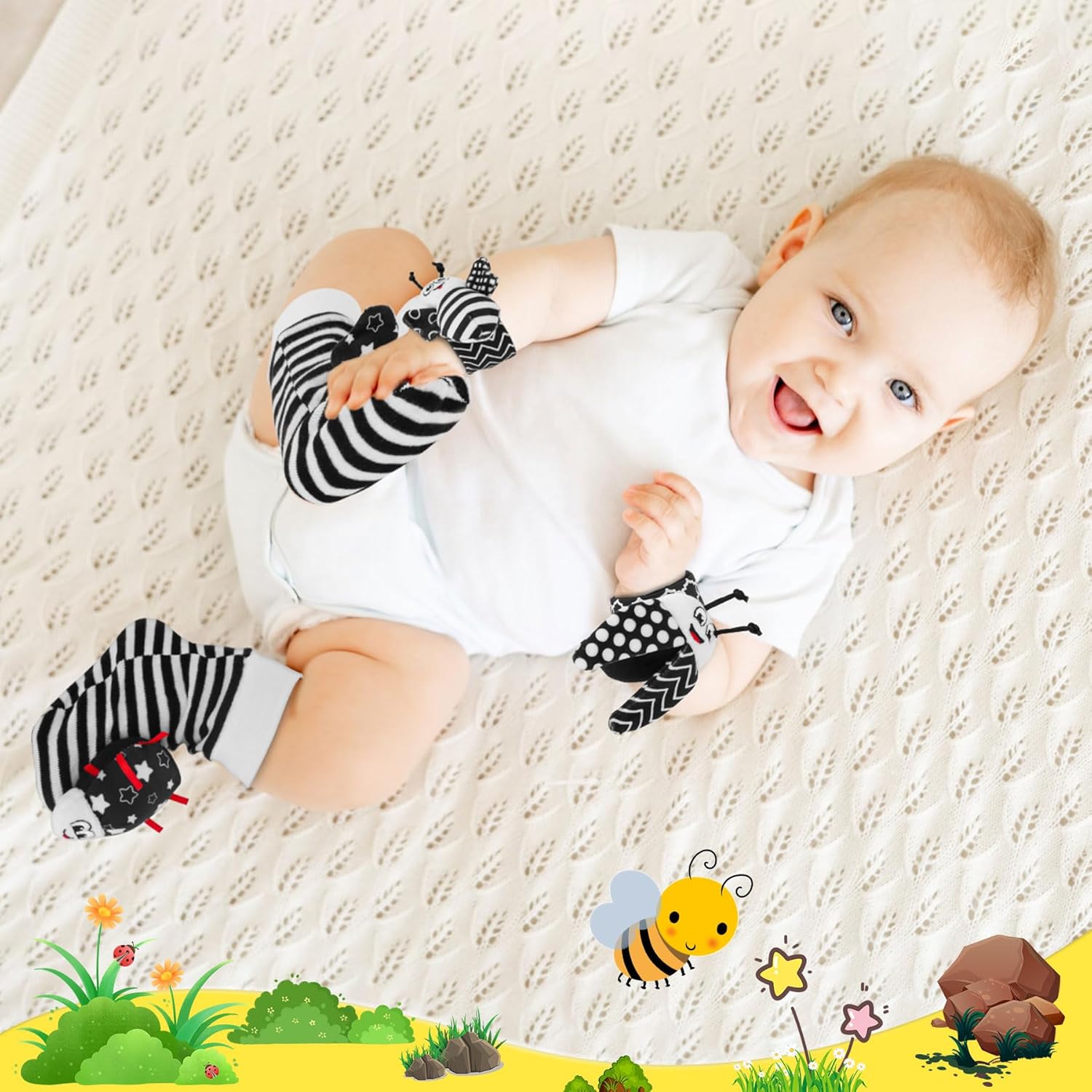 Thumbnail 3 de Baby Toys 0-6 Months Foot Finders & Wrist Rattles (Black and White Sensory Toys) – 4pc Set