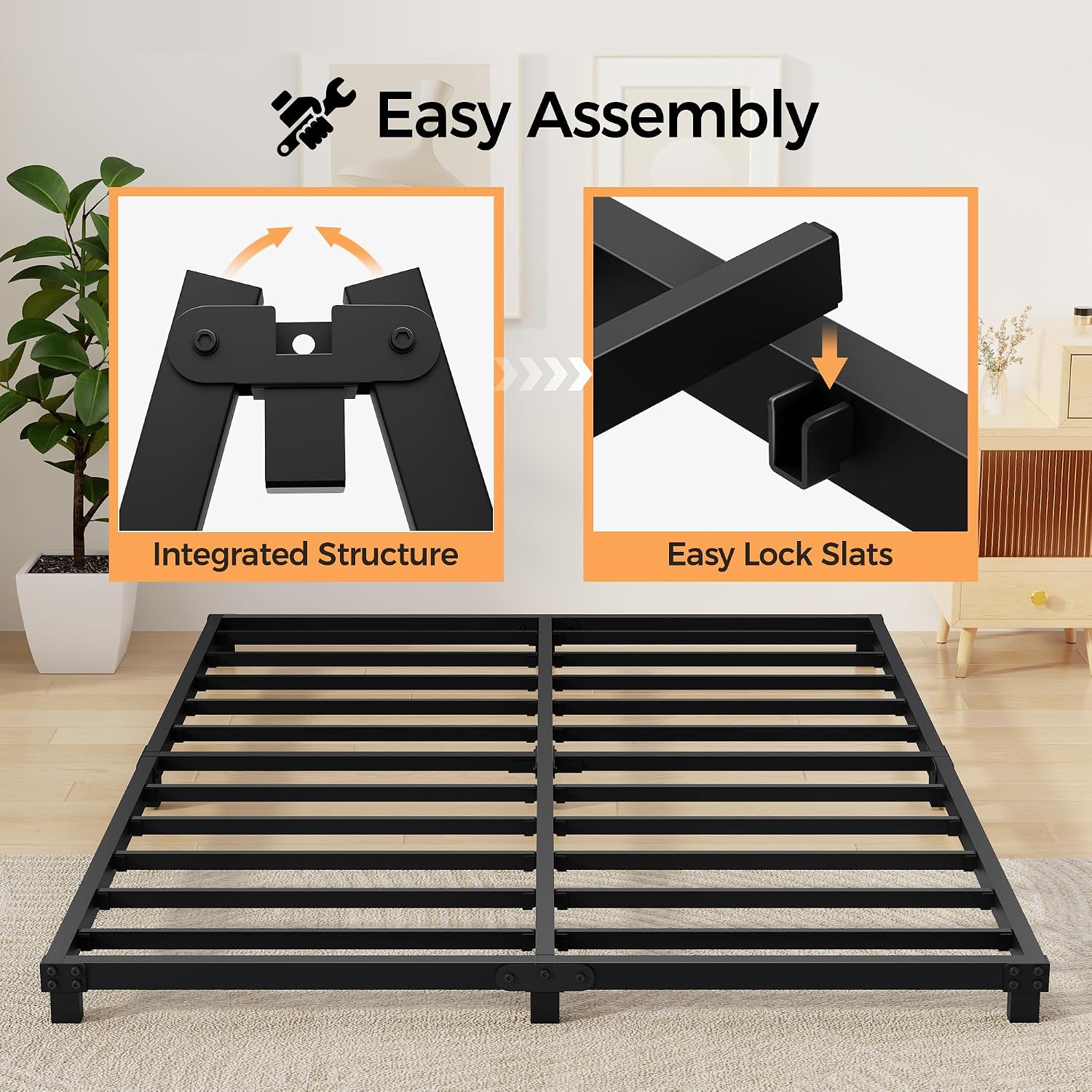 Detalle 1 de Lurxhome LH-0015-F Full-Size Metal Bed Frame, 4-Inch Low Profile