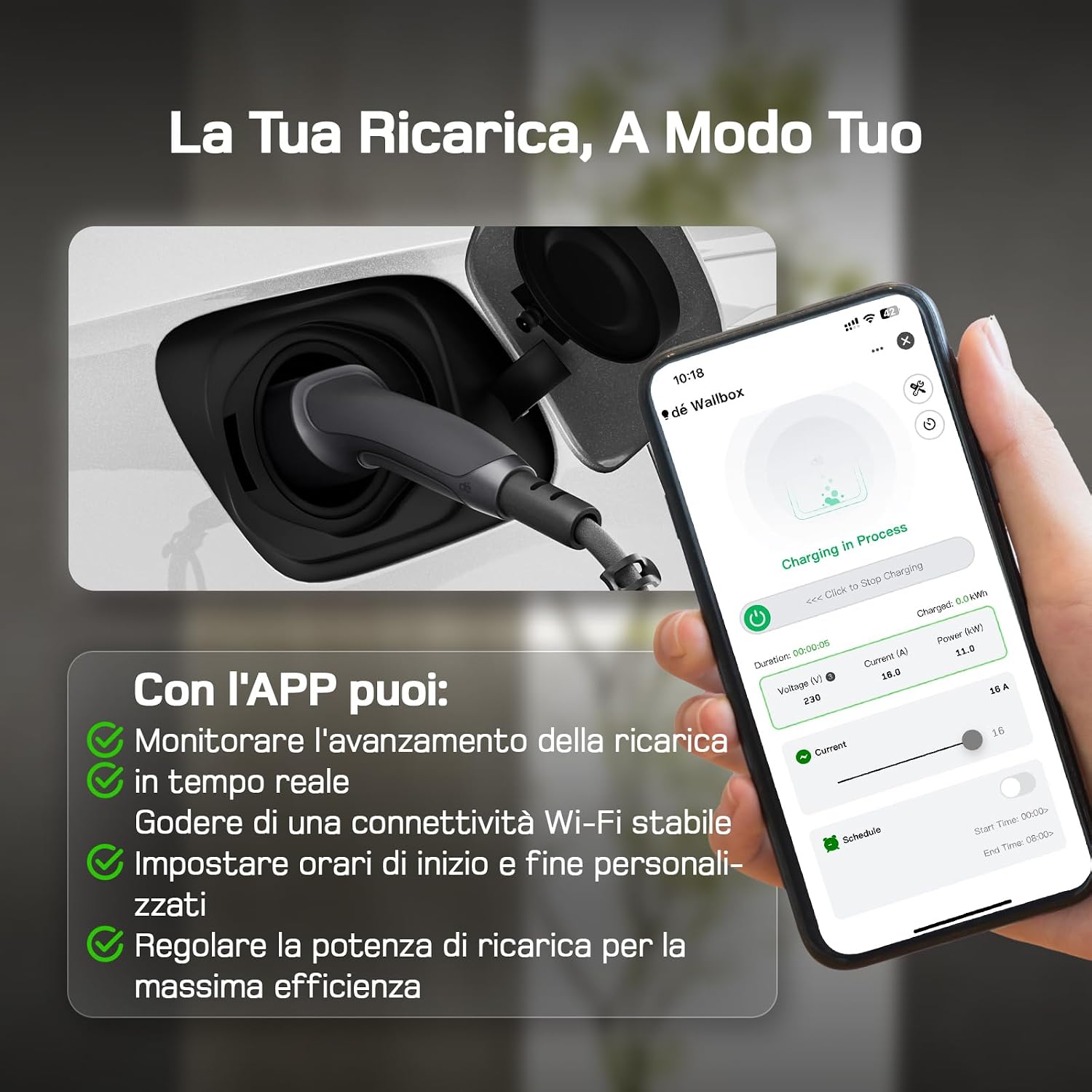 Detalle 2 de Wallbox 11kW App – Stazione di ricarica mobile trifase 11kW con cavo 7 m e connettore Tipo 2