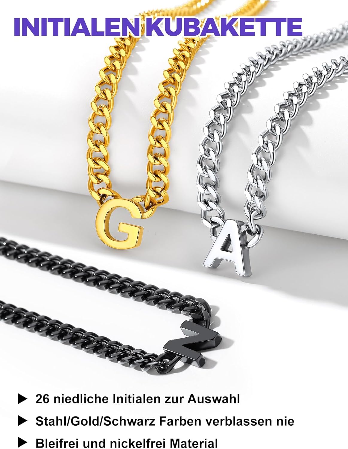 Detalle de Richsteel Initial Halskette A-Z Cuban Link – personalisierbar, langlebig & stilvoll