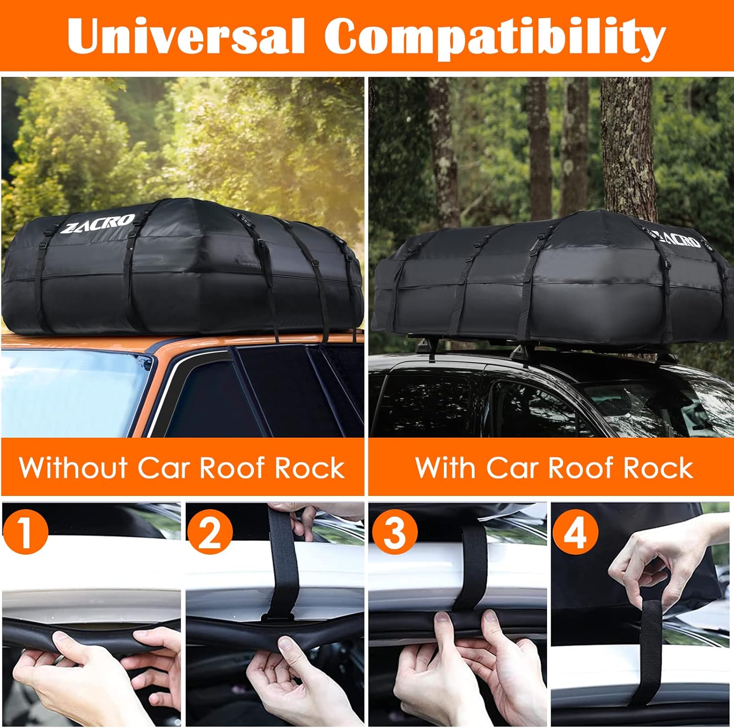 Detalle de Zacro Car Roof Bag – 15 Cubic Feet, Waterproof Foldable Carrier