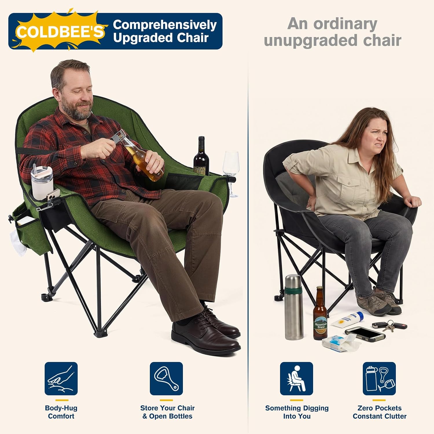 Thumbnail 6 de Coldbee PW-RC749C2 Oversized Camping Chair, 500-lb Capacity, Padded Green