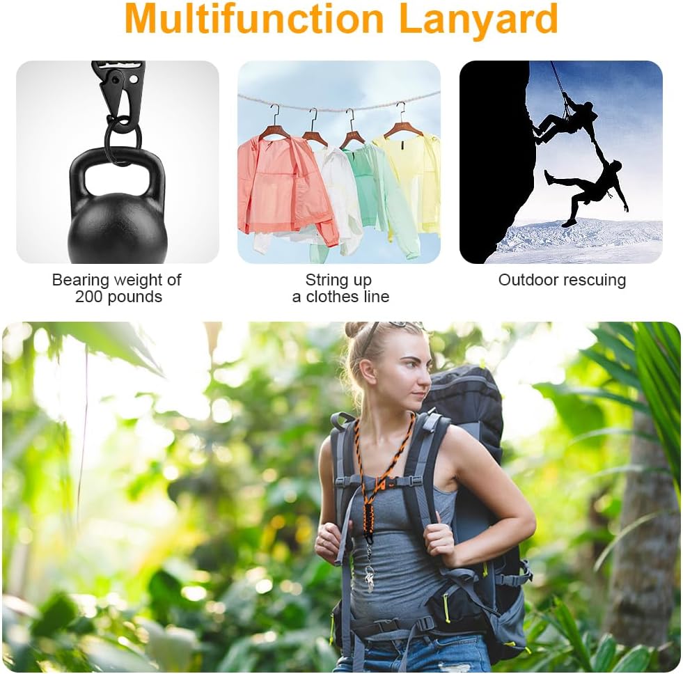 Thumbnail 3 de Vicloon Paracord lanyard neck strap with metal key rings and phone ring (Orange Black)