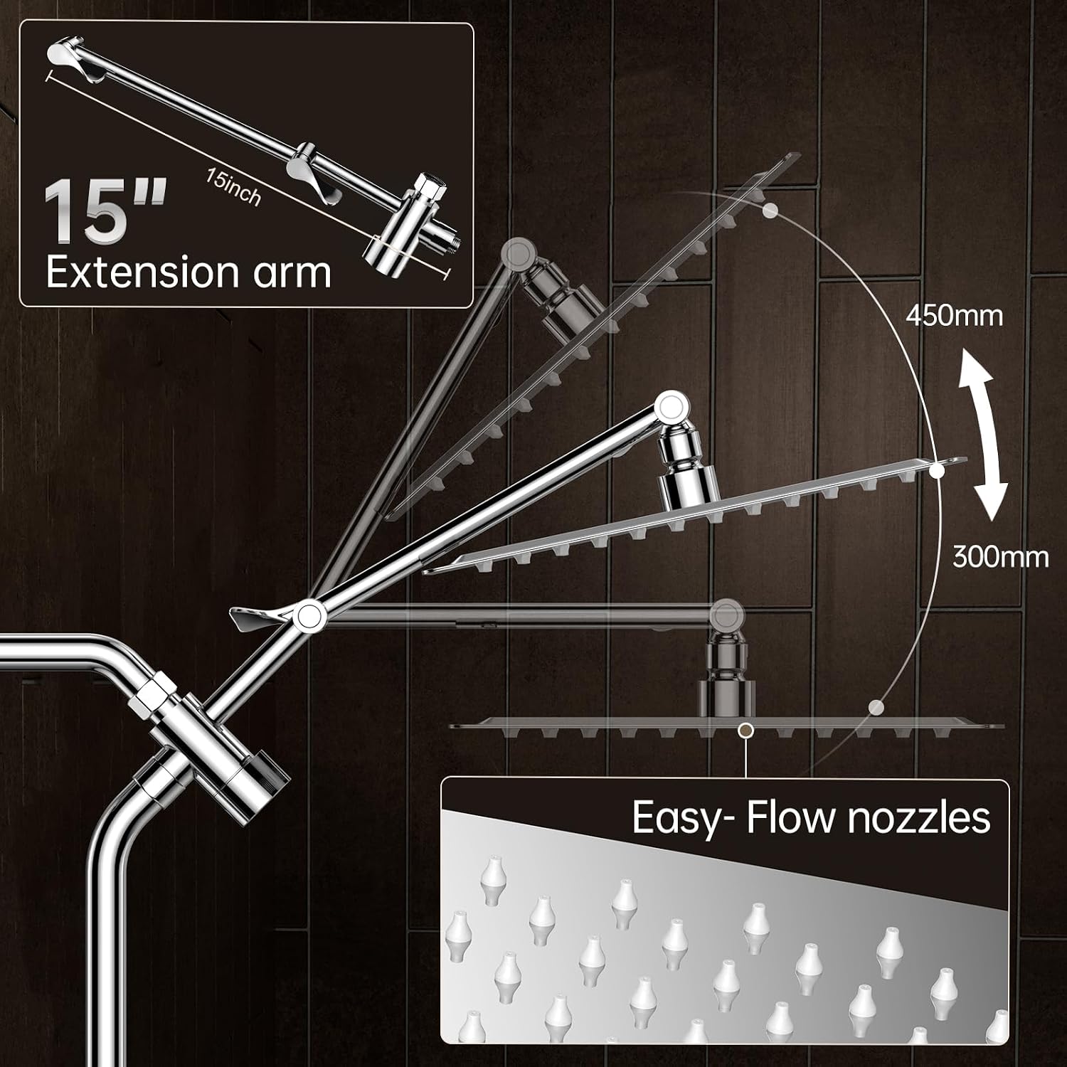 Thumbnail 6 de Veken 12-Inch All-Metal Square Rain Shower Head with Handheld, Chrome