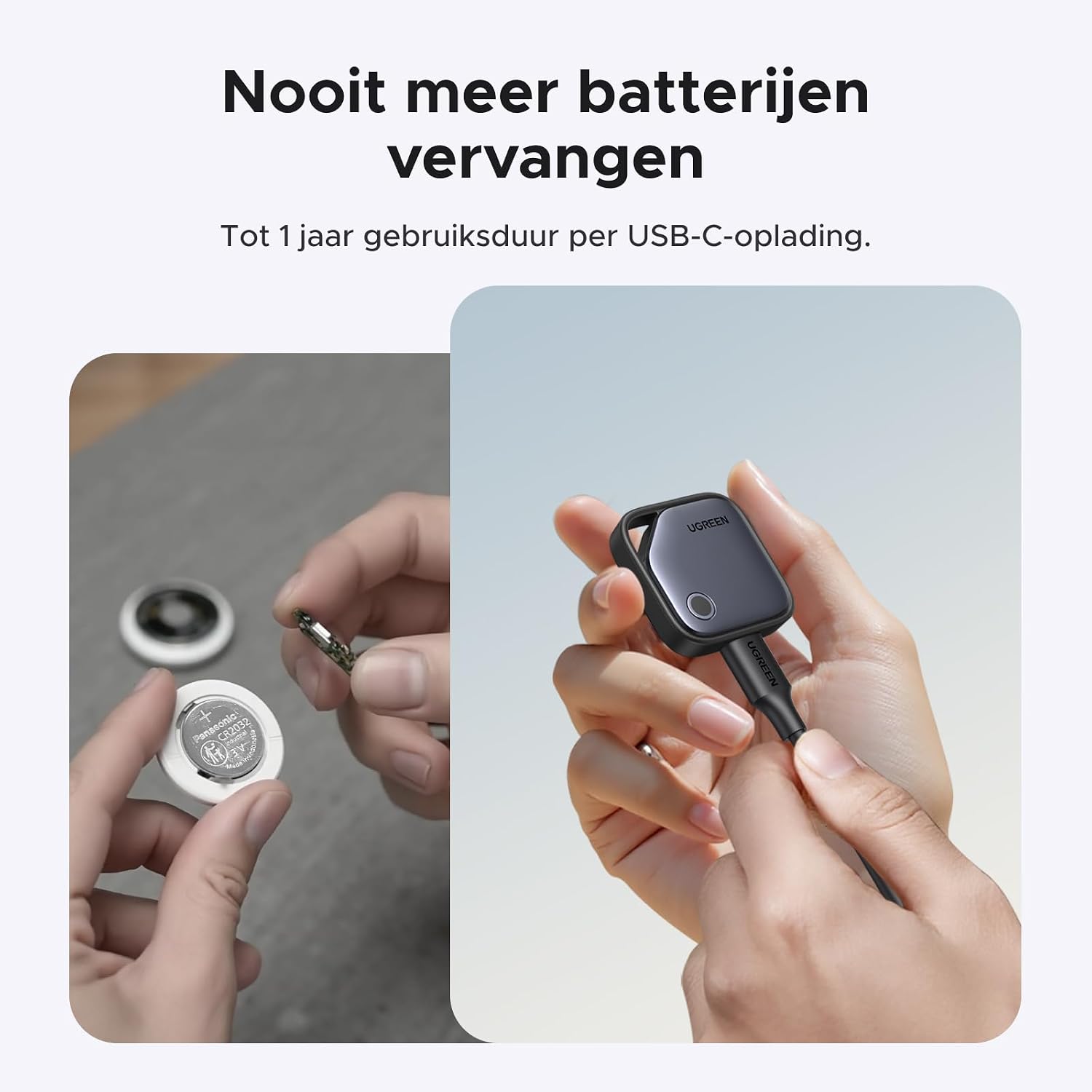 Detalle de UGREEN FineTrack 4-pack: iOS-trackers met USB-C en Apple Zoek mijn