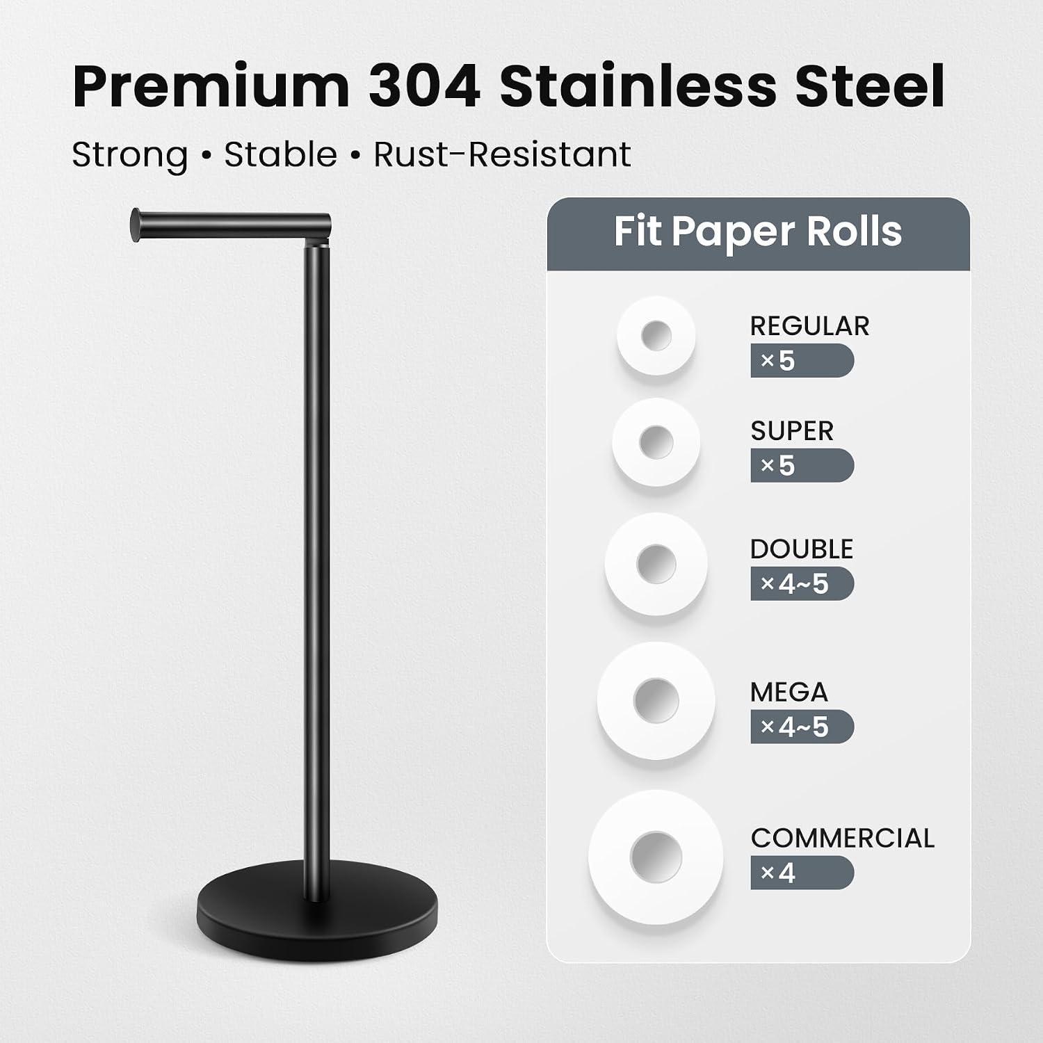 Thumbnail 5 de Cesun Freestanding Toilet Paper Holder, Black SUS304 Steel, 5-Roll Storage