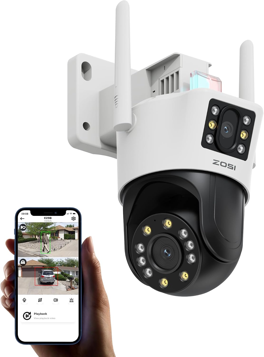 Detalle de ZOSI Cámara de Vigilancia WiFi Doble Lente 2MP
