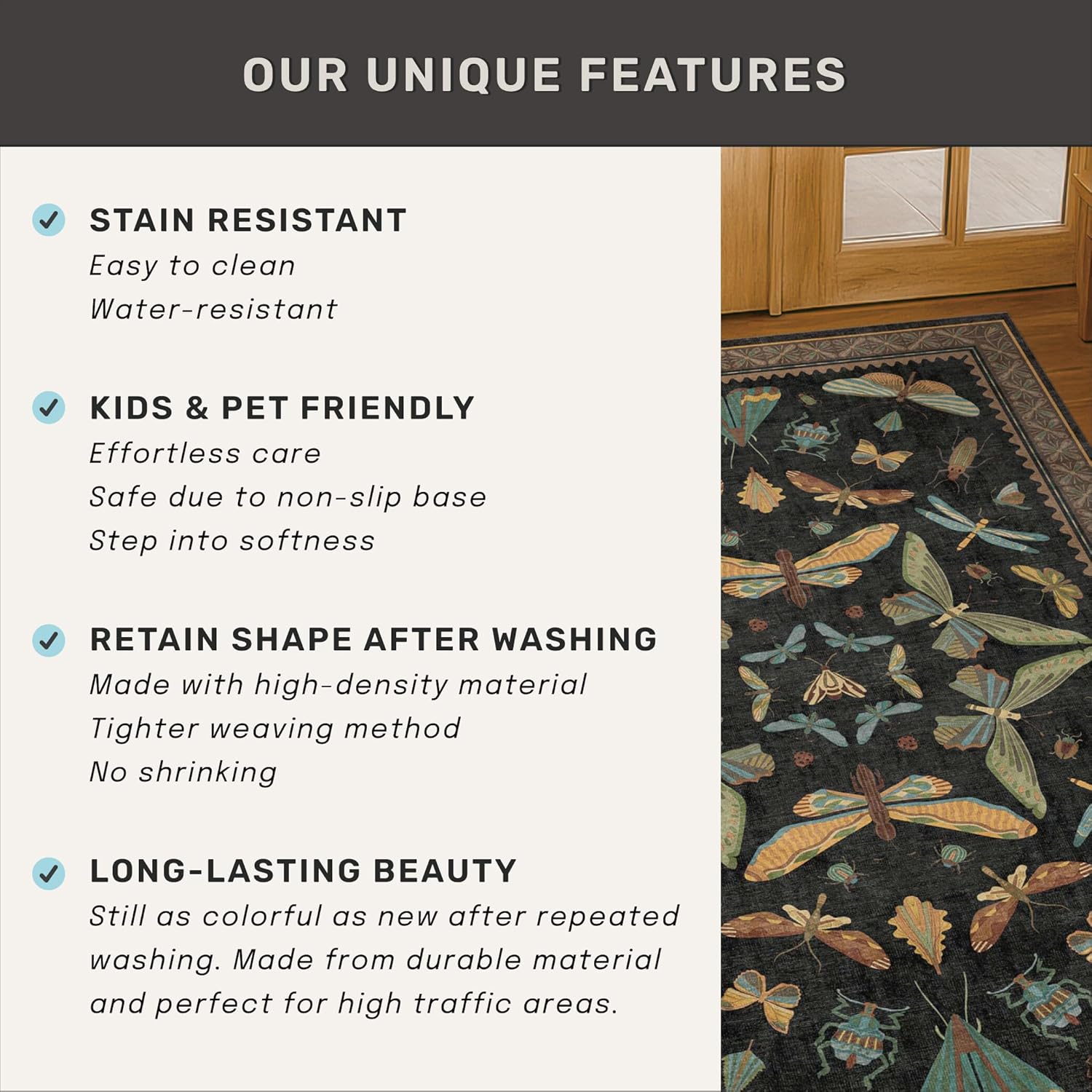 Thumbnail 6 de Hazo Haus Black Insect 2'6" x 12' Washable Runner Rug for Hallways, Kitchen & Entryway