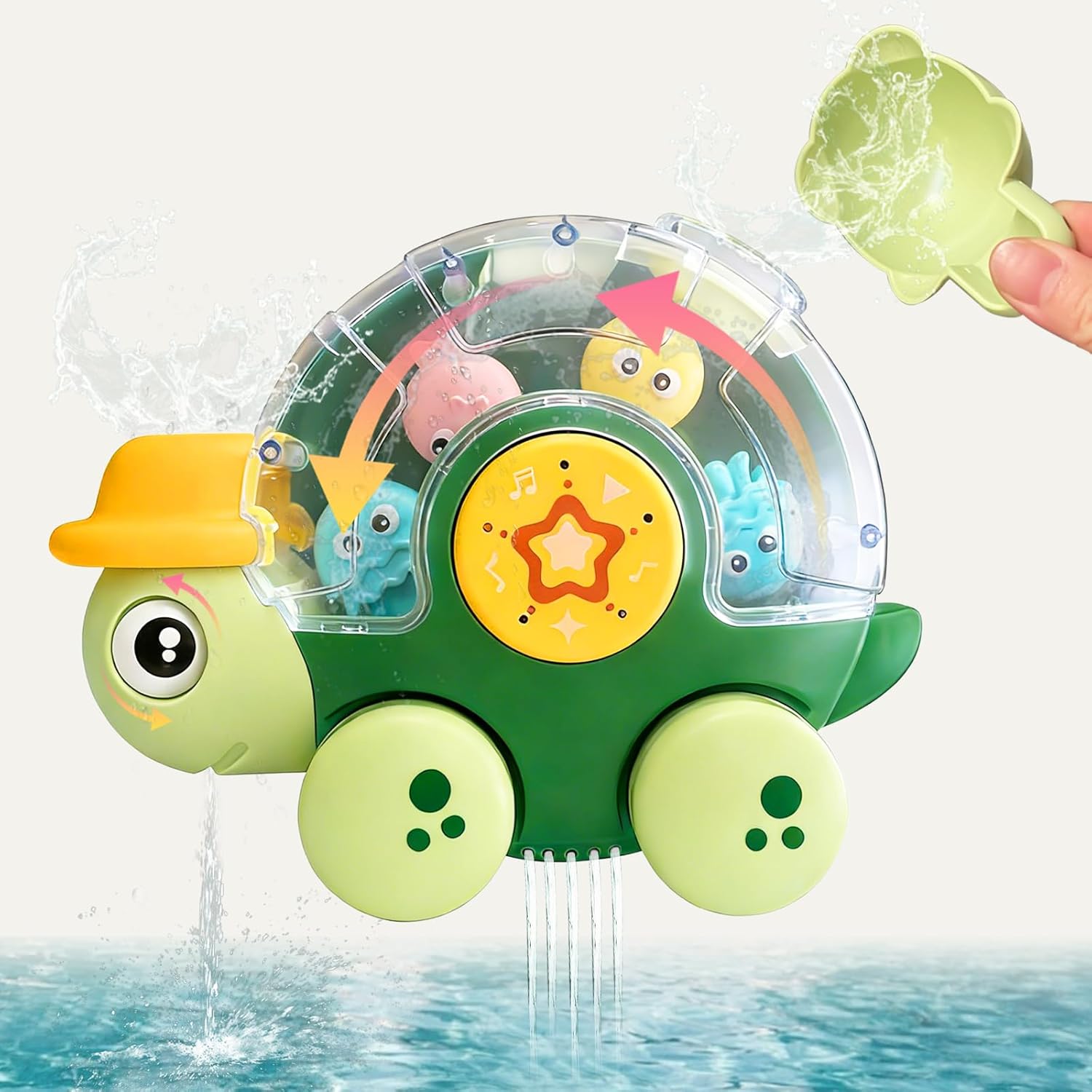 Detalle de Olensson Turtle Baby Bath Toy for Toddlers 1-3: BPA-Free Water Spinner with Rotating Eyes & Wheels