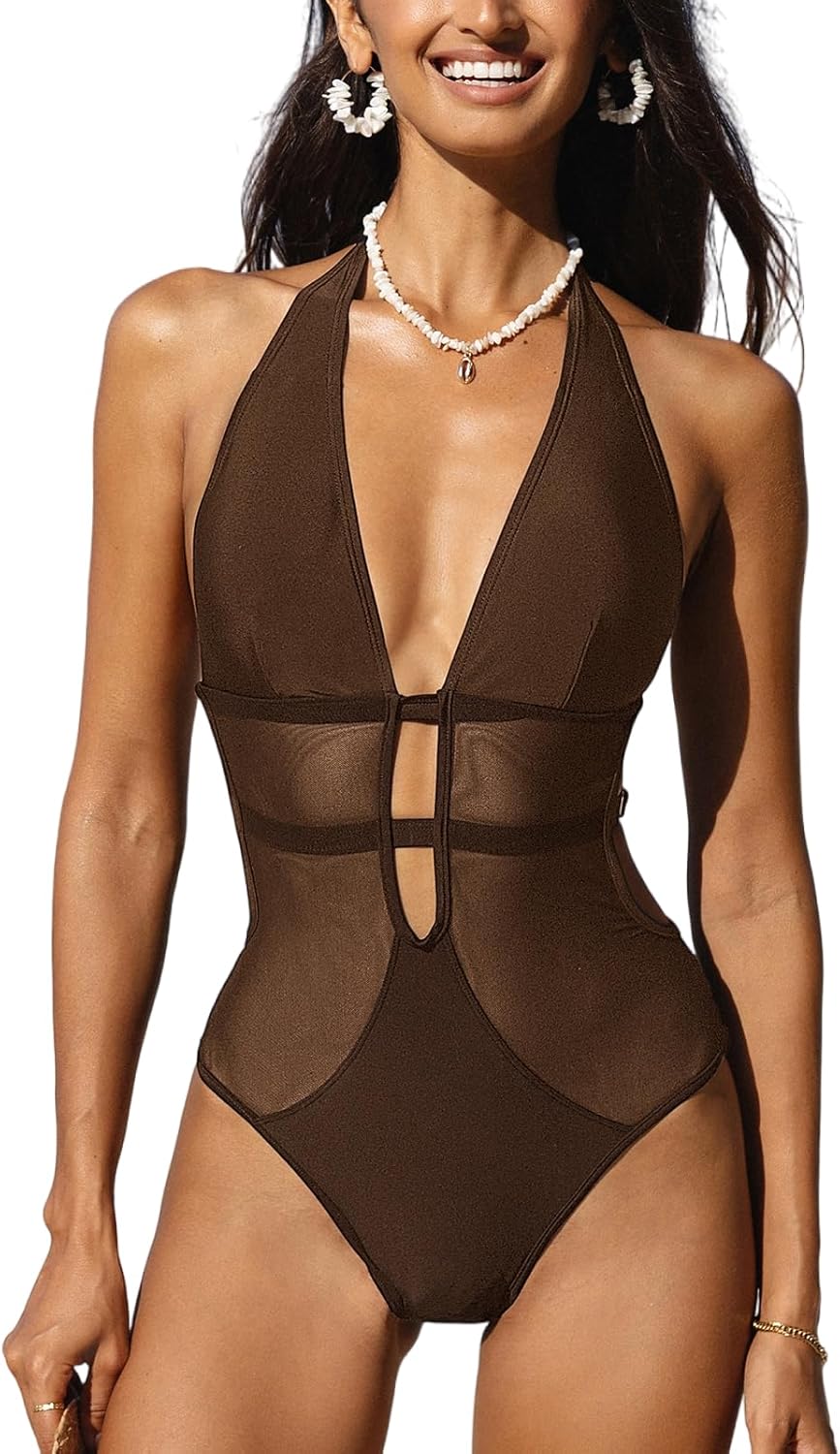 Detalle de CUPSHE Costume intero scollo a V con rete