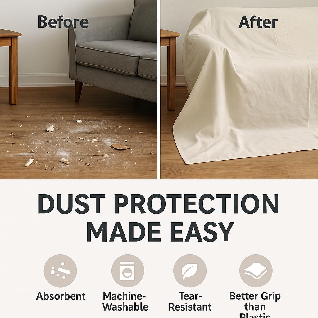Thumbnail 4 de 9Threads Cotton Dust Sheets for Stairs: Washable, Reusable Protection for Decorating and Renovation