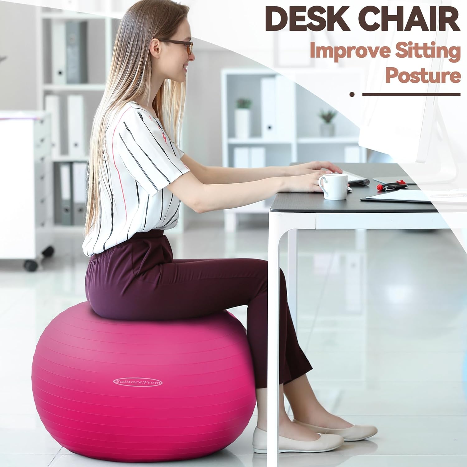Detalle de Fitvids Anti-Burst Exercise Ball for Fitness, Yoga, Pilates (with Quick Pump)