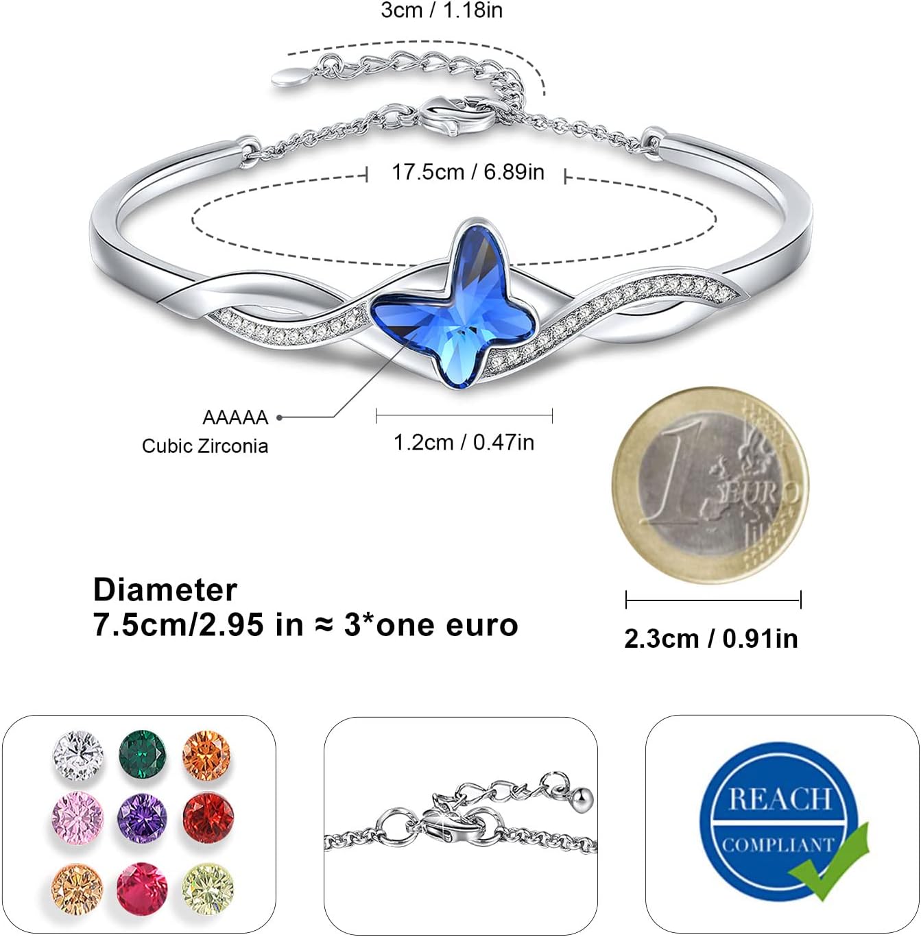 Thumbnail 3 de GEORGE · SMITH Bracciale in argento con farfalla e cristallo blu/viola regolabile per donna