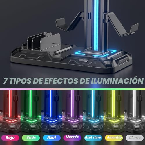 Detalle de KDD Soporte Auriculares Gaming y Mando con Puertos de Carga USB Tipo C