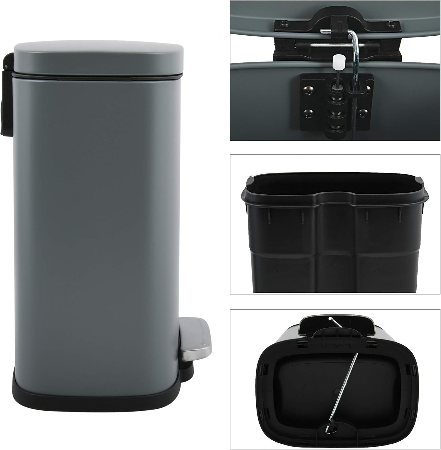 Thumbnail 3 de Spirella AKIRA — Poubelle de salle de bain à pédale 5L en acier inox, fermeture Easy-Close noire mat