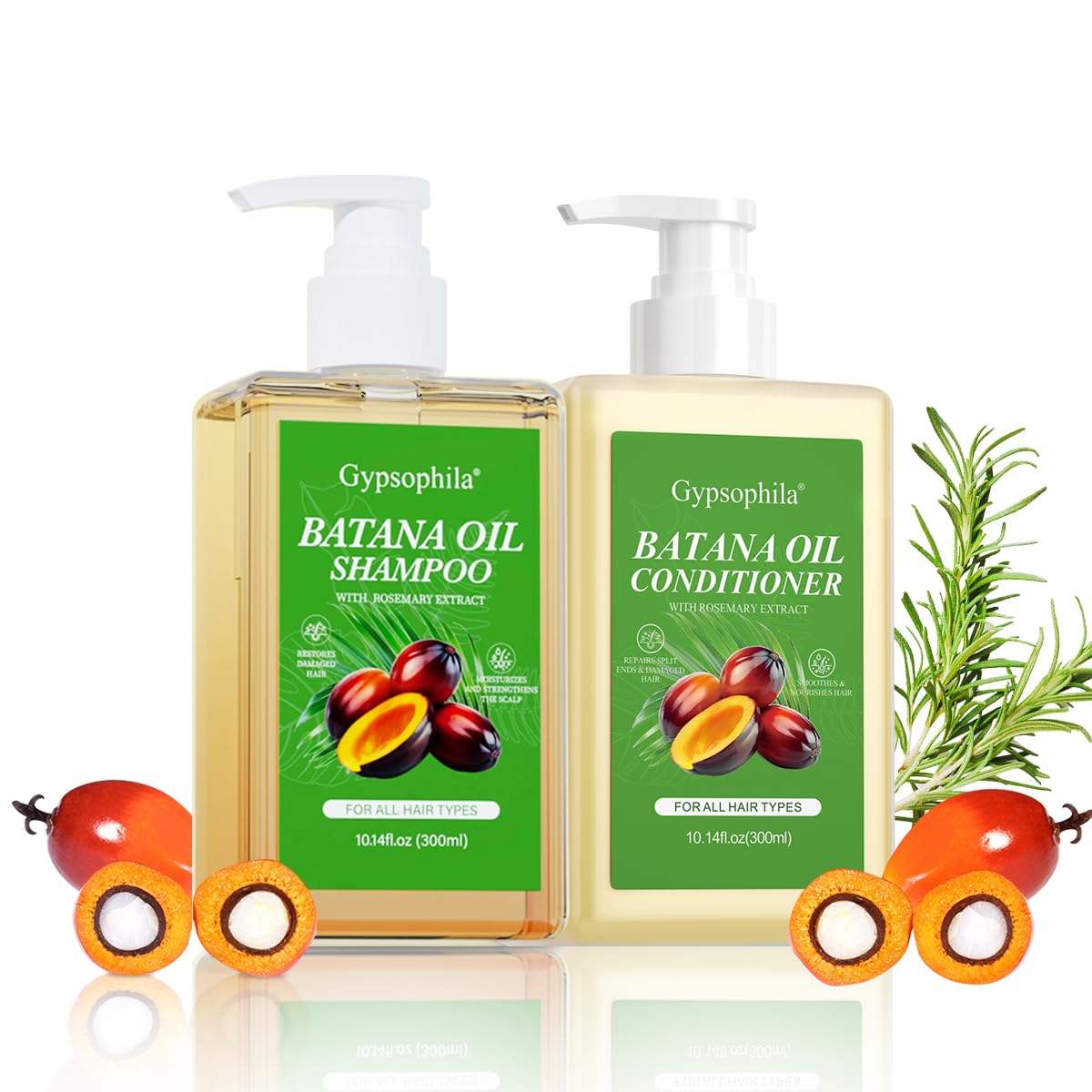 Detalle de Gypsophila Batana Oil Shampoo and Conditioner (Sulfate-Free) for Hair Growth, Hair Loss Support, and Frizz Control