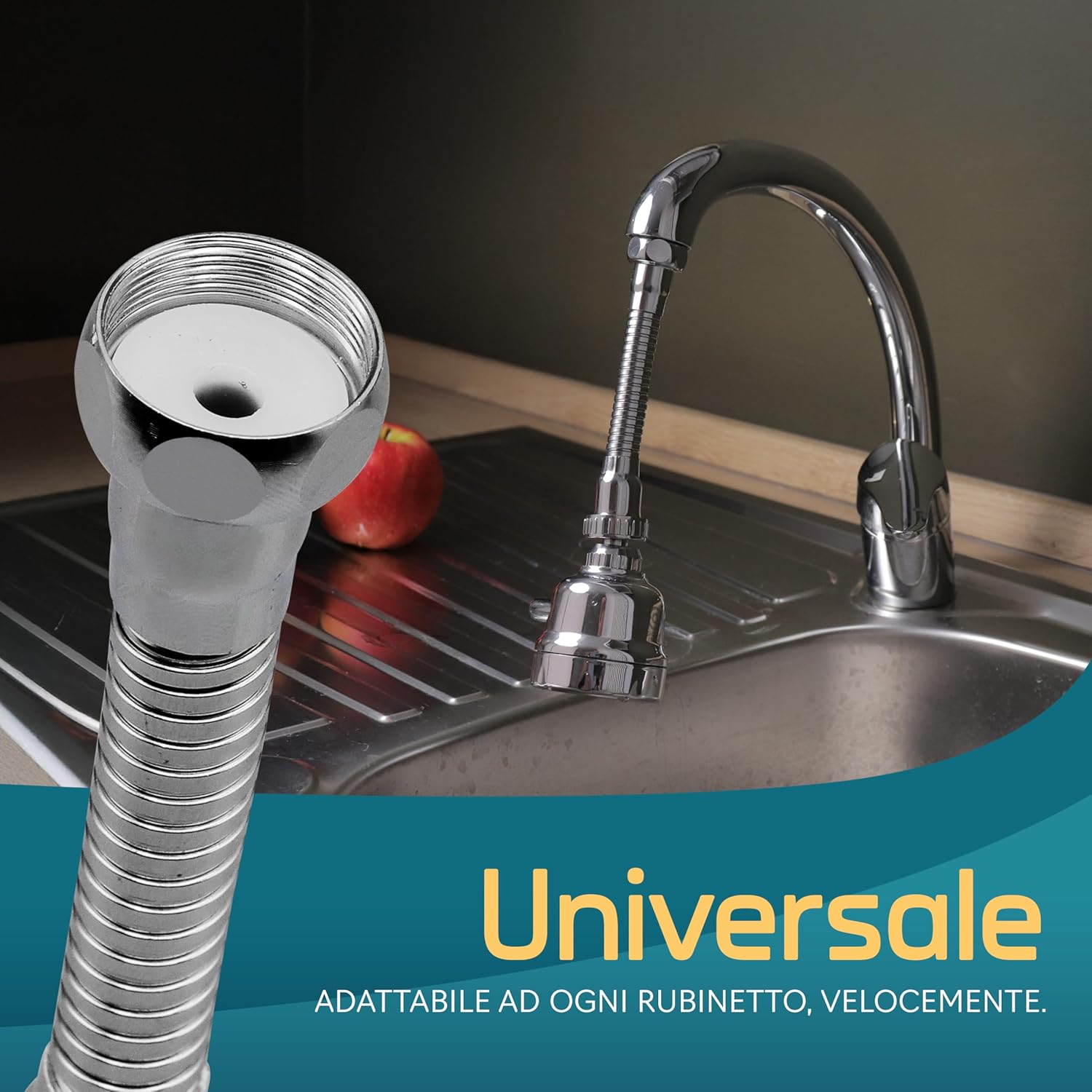 Thumbnail 6 de Aeratore rubinetto cucina con snodo 360° universale, rompigetto antispruzzo e prolunga con adattatore Generico