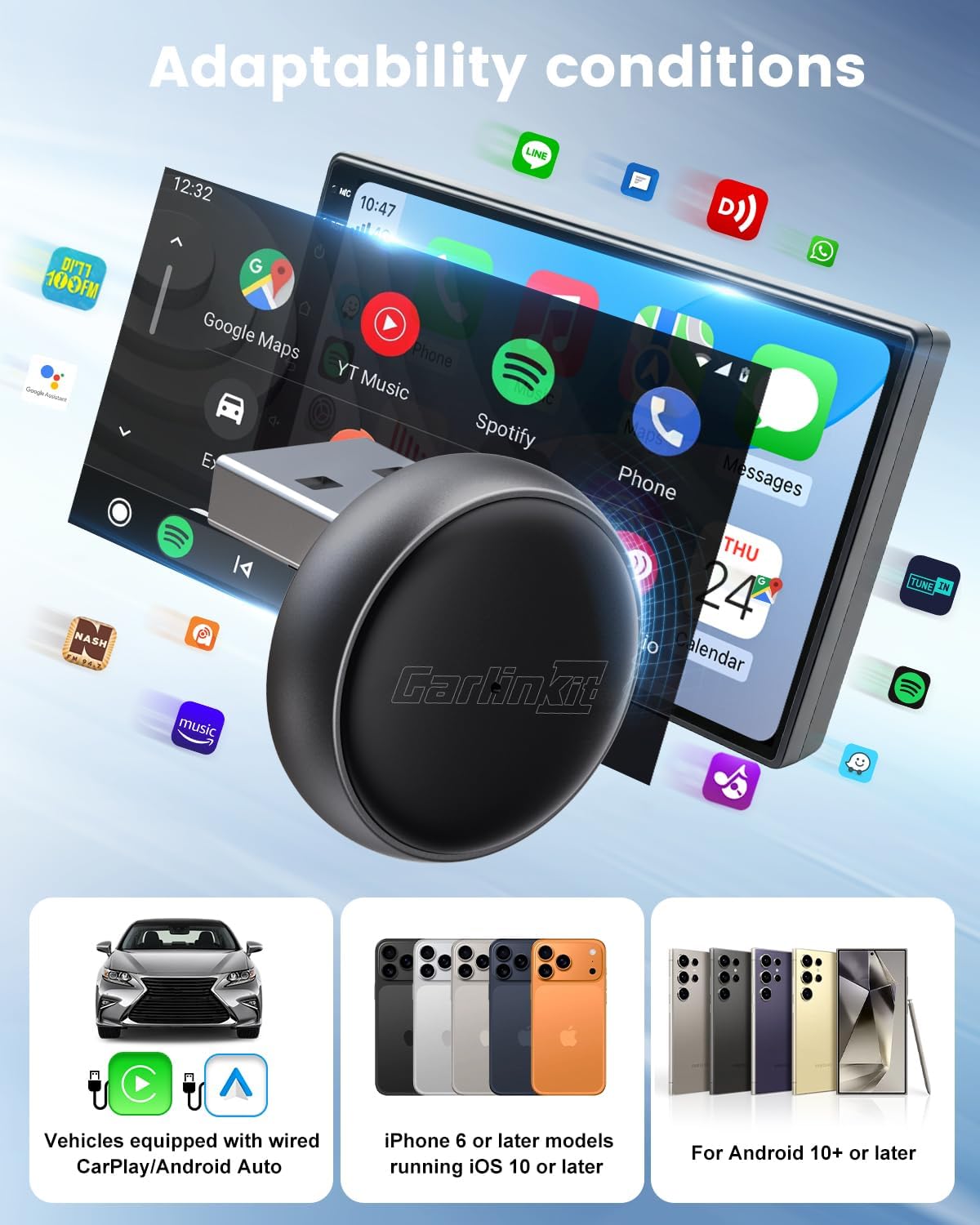 Thumbnail 2 de CarlinKit MINI Ultra3 — adaptateur sans fil CarPlay et Android Auto (plug-and-play)