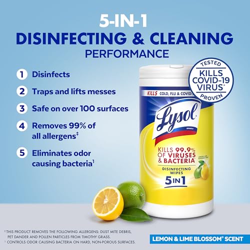 Detalle de Lysol Disinfecting Wipes, Cleaner, Lemon + Mango + Linen, 80 ct (4 Pack)