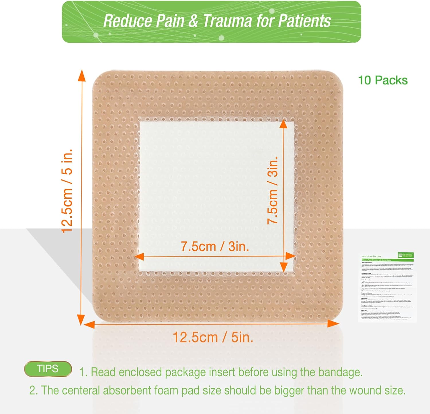 Detalle 2 de NeuHeils 5x5 Inch Silicone Foam Dressing with Border, 10-Pack