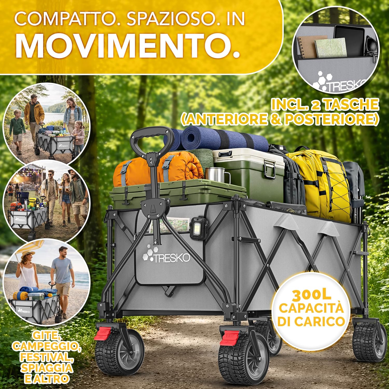 Thumbnail 2 de TRESKO Carrello pieghevole XXL da 300 L con freno e ruote tutto-terreno