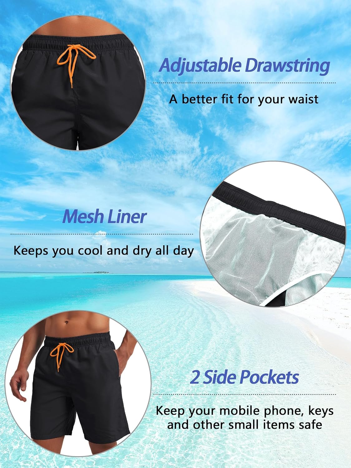Detalle de TACVASEN swim shorts with quick dry, mesh lining