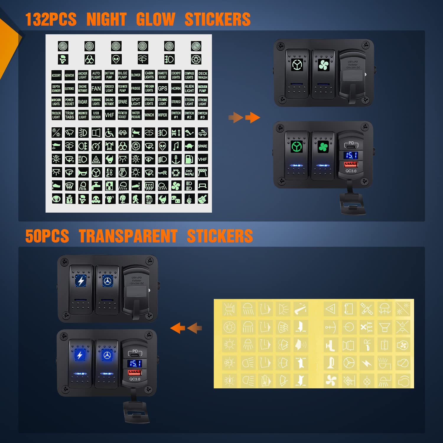 Thumbnail 2 de Nilight 2 Gang Rocker Switch Box 12V with PD Type-C USB, QC 3.0, Voltmeter, and Waterproof Aluminum Panel