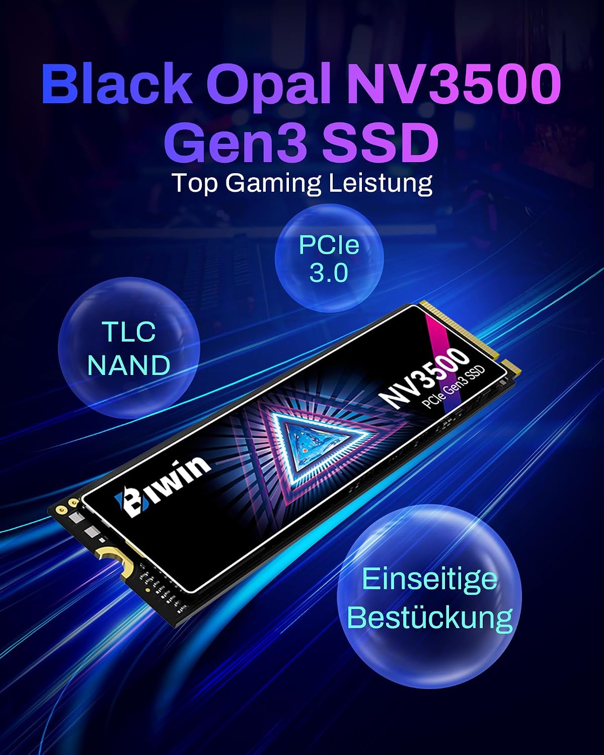 Thumbnail 1 de BIWIN Black Opal NV3500 NVMe M.2 PCIe Gen3 SSD 1TB – Leistung im Gamingspeicher