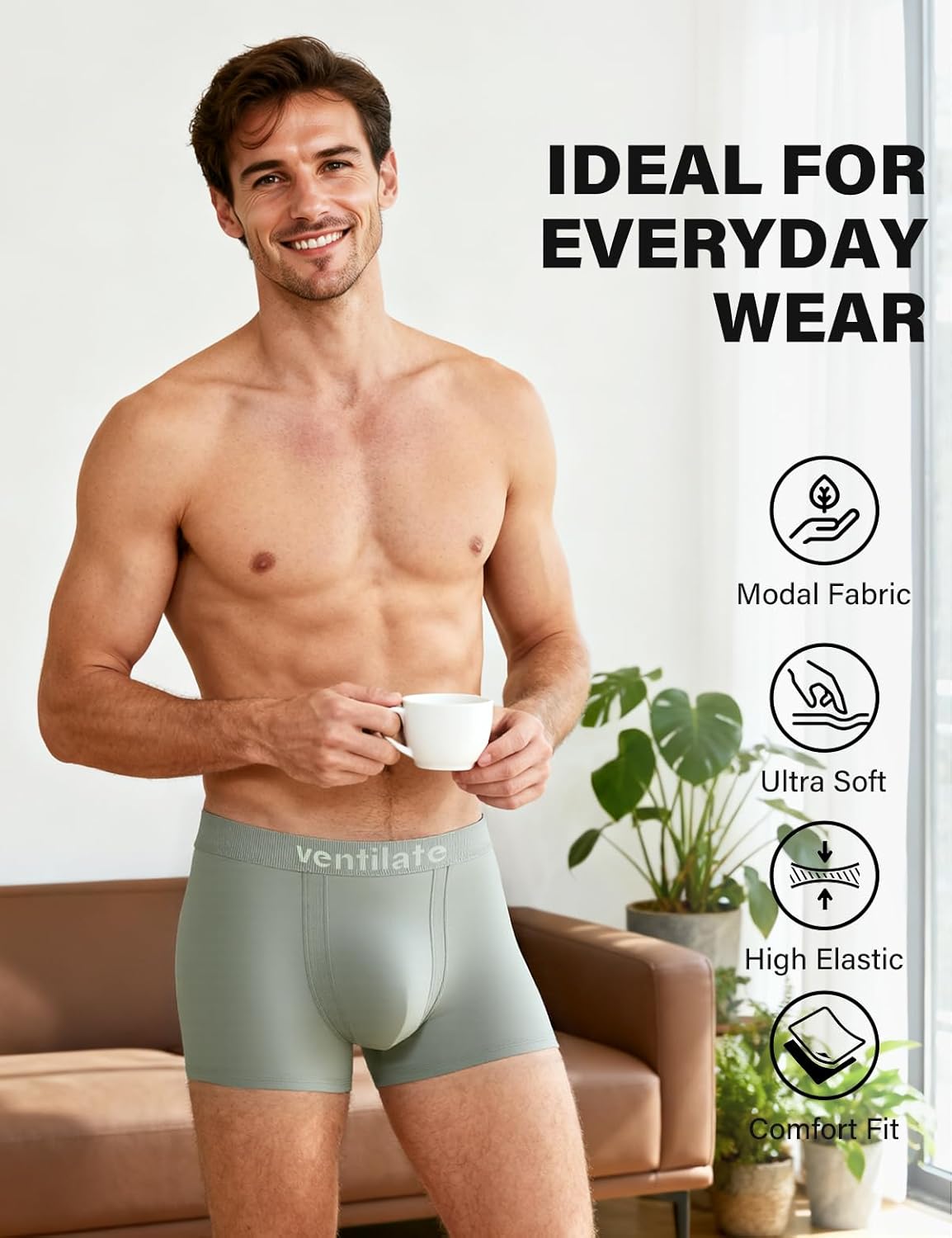 Thumbnail 3 de Arjen Kroos Mens Modal Underwear Trunk Multipack