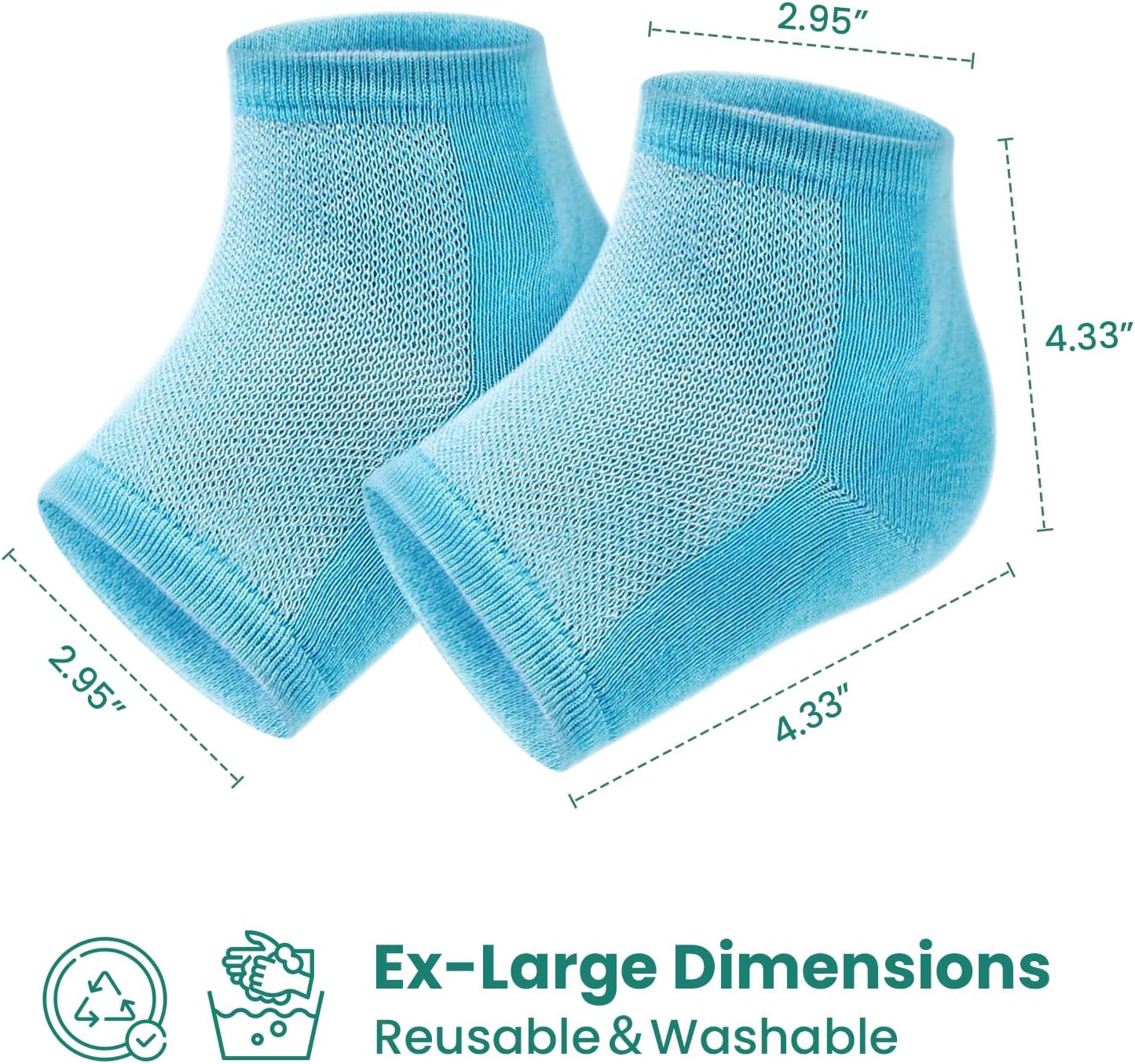 Detalle de Welnove Moisturizing Heel Socks – Aloe Vera Gel Lining (3 Pairs) with Extra Large Foot File