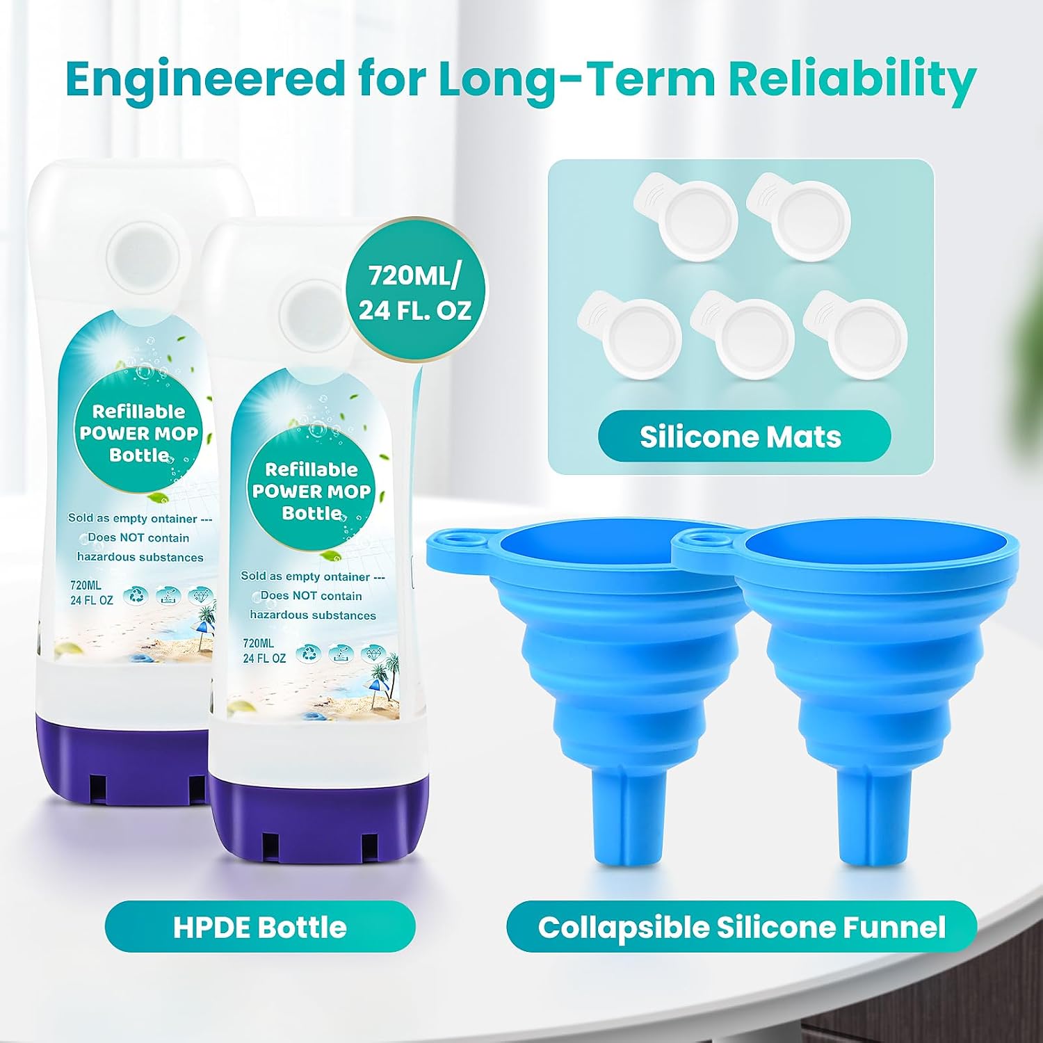 Detalle 2 de Bisenkud PM-Bottle-2P Refillable Bottles for Swiffer Power Mop, 720 mL, 2-Pack
