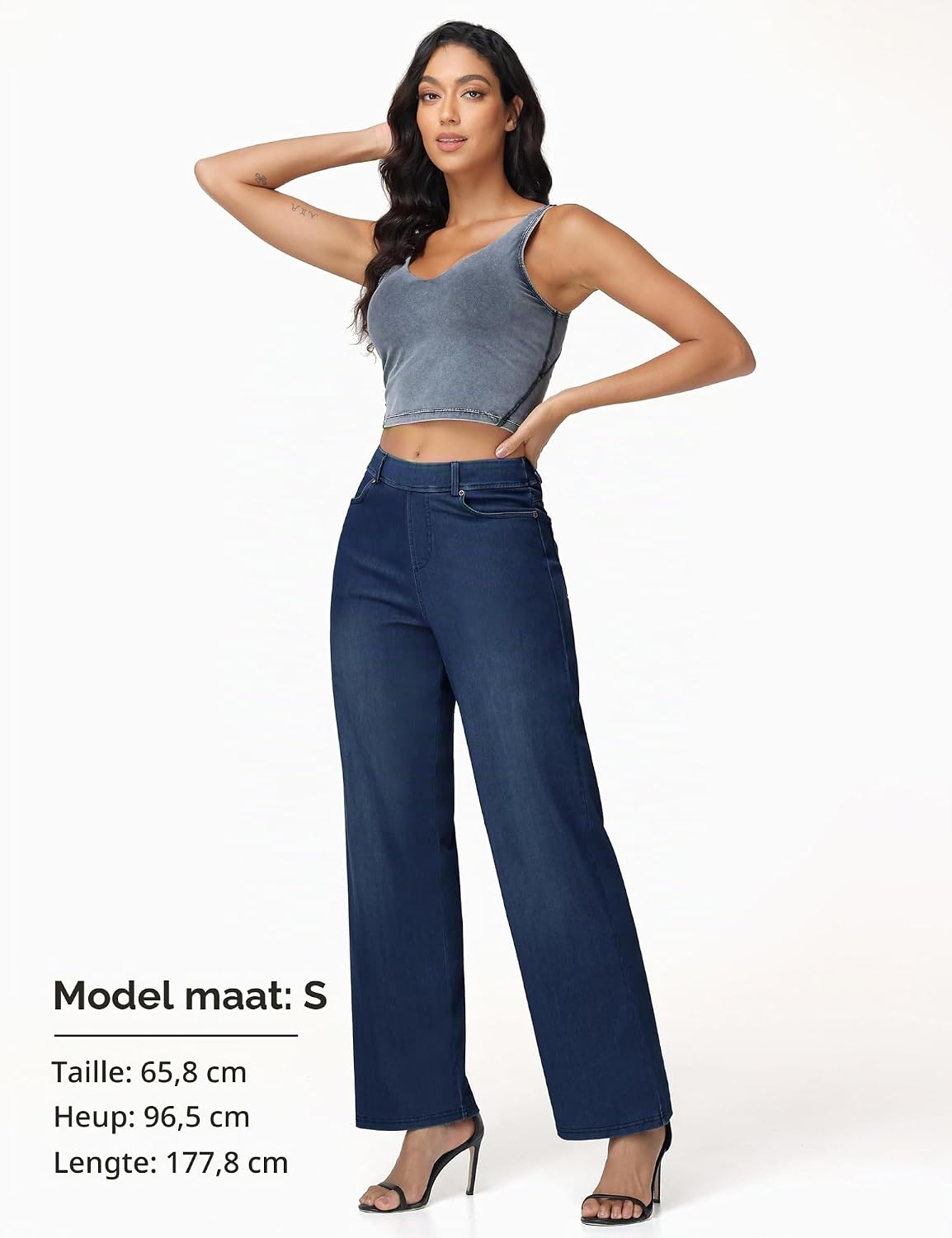 Thumbnail 5 de THE GYM PEOPLE wide-leg pull-on jeans voor dames, stretchdenim met zakken