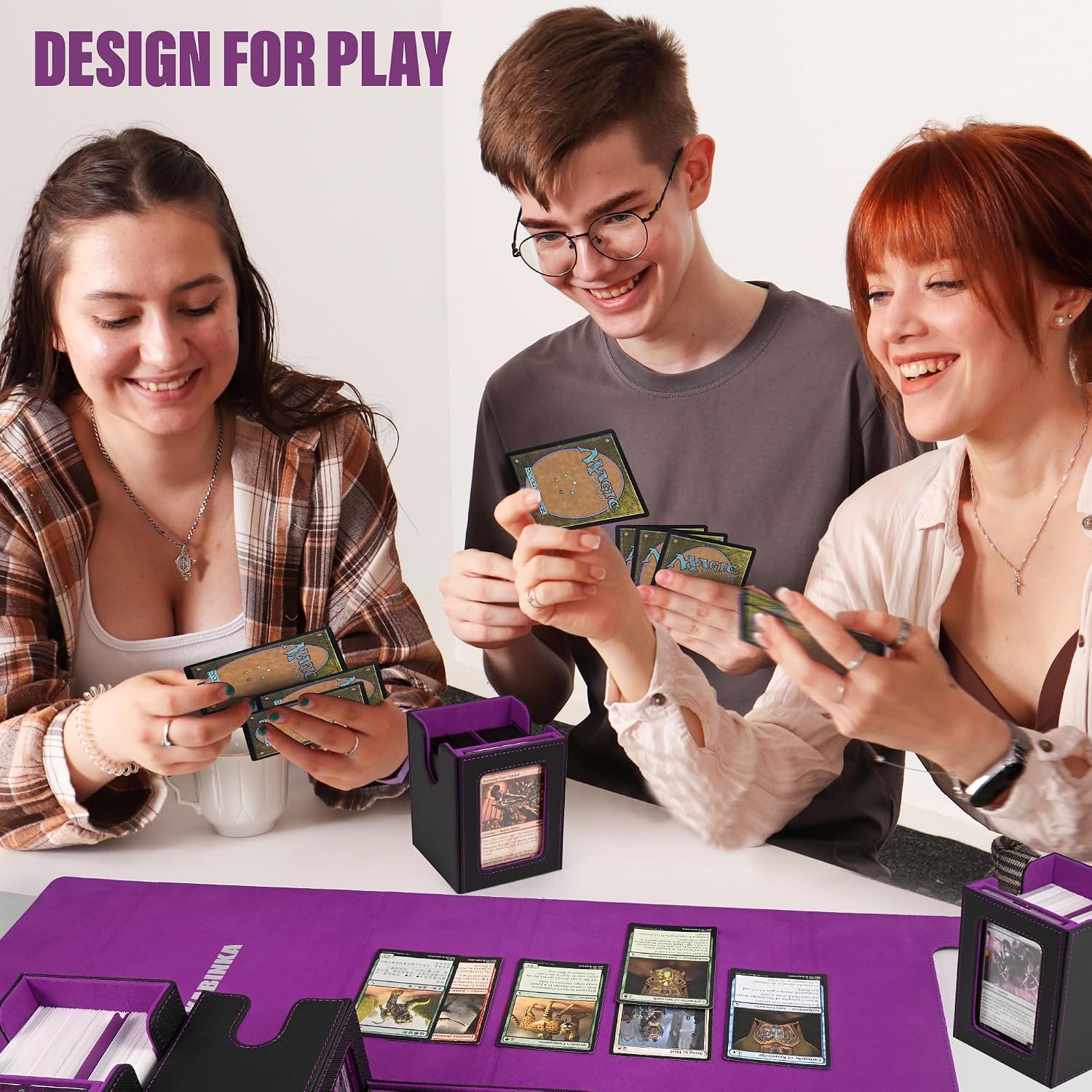 Thumbnail 6 de Kabinka Card Deck Box for MTG Commander (4 Magnetic Card Cases + Dice Tray) — Holds 400+ Double-Sleeved Cards, Black/Purple