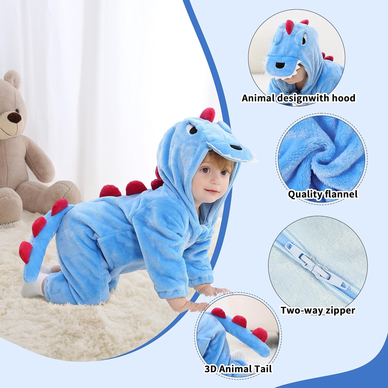 Thumbnail 1 de LOLANTA Dinosaur Costume Romper with Fleece, Cotton Lining and Two-Way Zip
