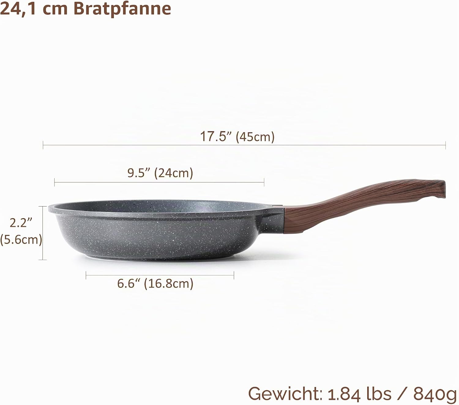 Detalle de SENSARTE Antihaft-Bratpfanne 24 cm mit Schweizer Granit-Beschichtung (PFOA-frei), für Gasherd & Induktion