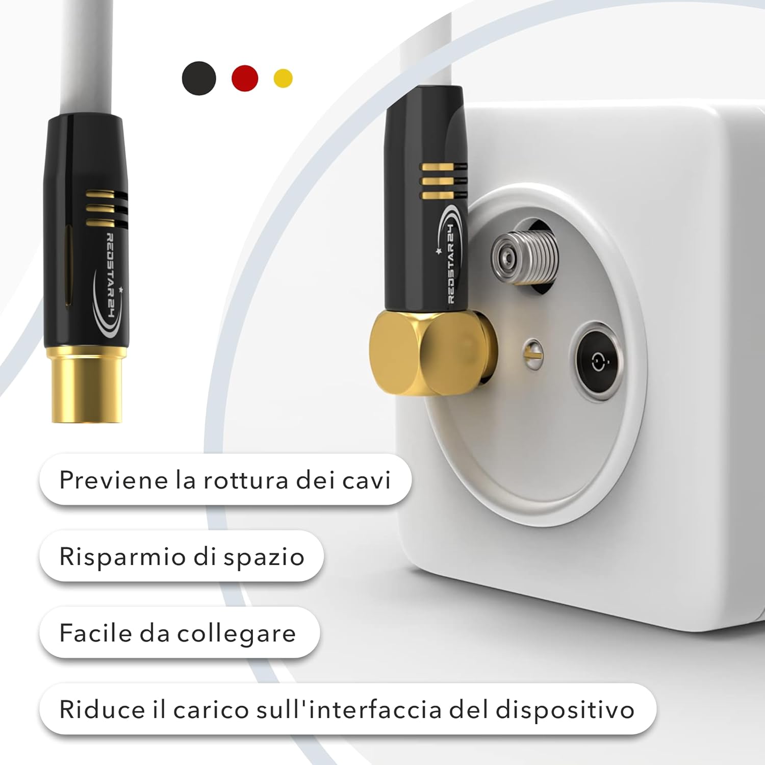 Detalle de RedStar24 Cavo Antenna 5m Bianco, connettore IEC angolato 90° – HDTV Premium per TV e Radio