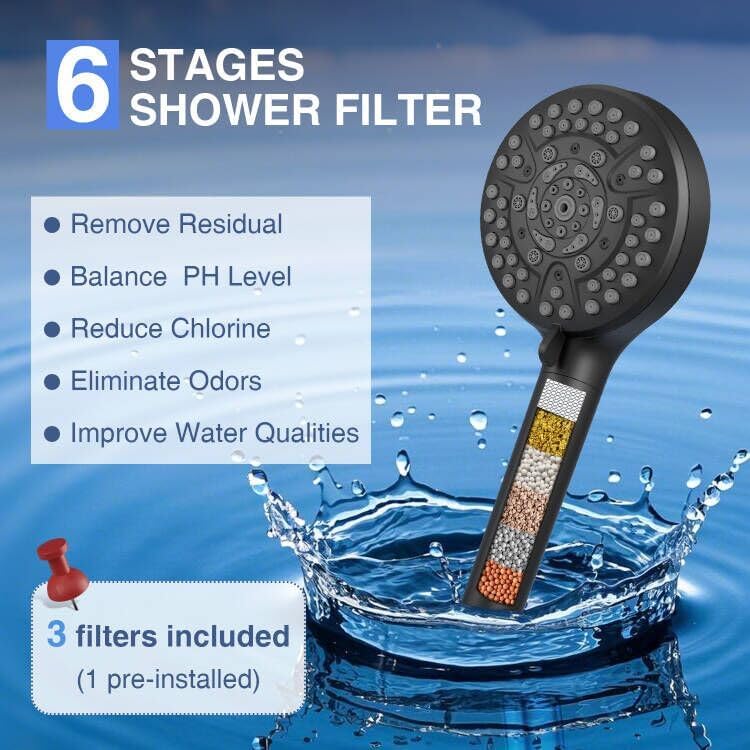 Detalle 2 de PALAS S100 Filtered Handheld Shower Head, Matte Black, 10 Spray Modes