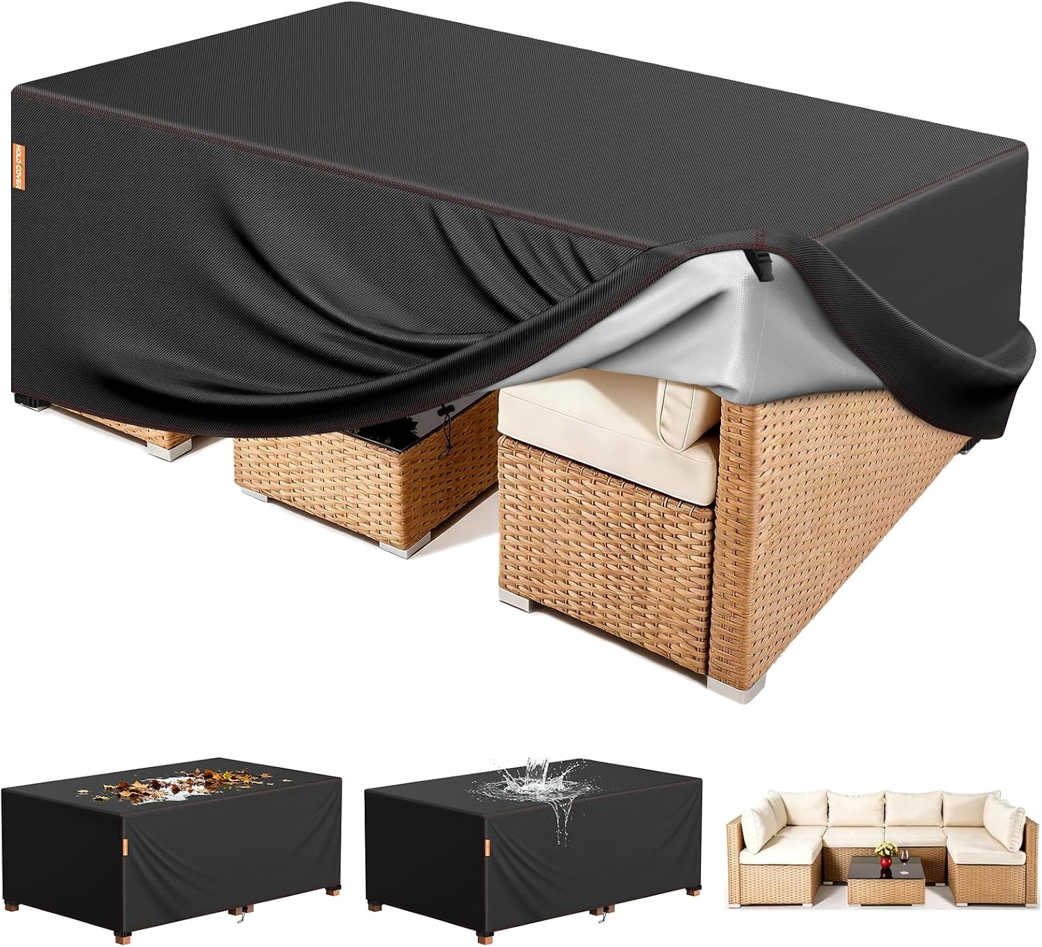 Detalle de HOLDCOVER 82" L×62" W×28" H Patio Furniture Cover, 420D Oxford