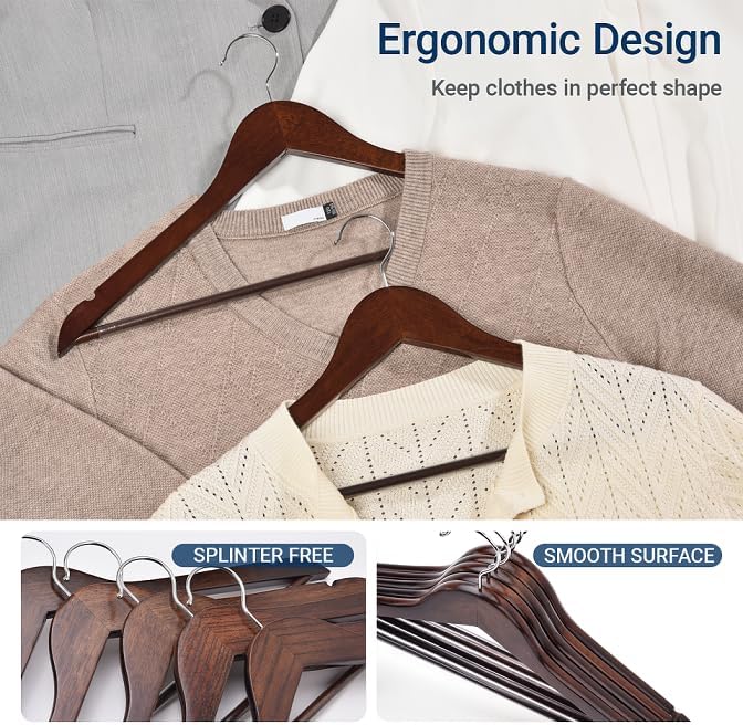 Detalle de Amber Home Retro Wooden Coat Hangers, 30-Pack with Non-Slip Pant Bar