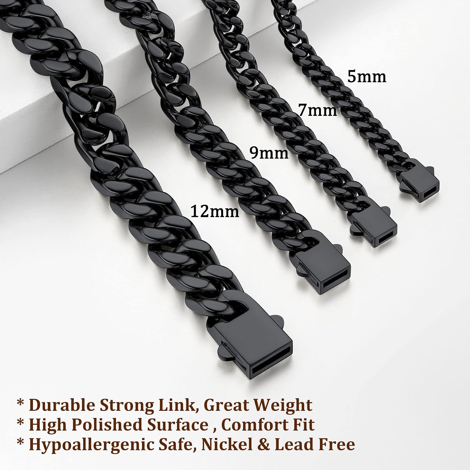 Detalle 2 de Bestyle Herren-Halskette „Miami“ Panzerkette aus Edelstahl (316L) – Länge 45 bis 76 cm, Breite 5 bis 12 mm
