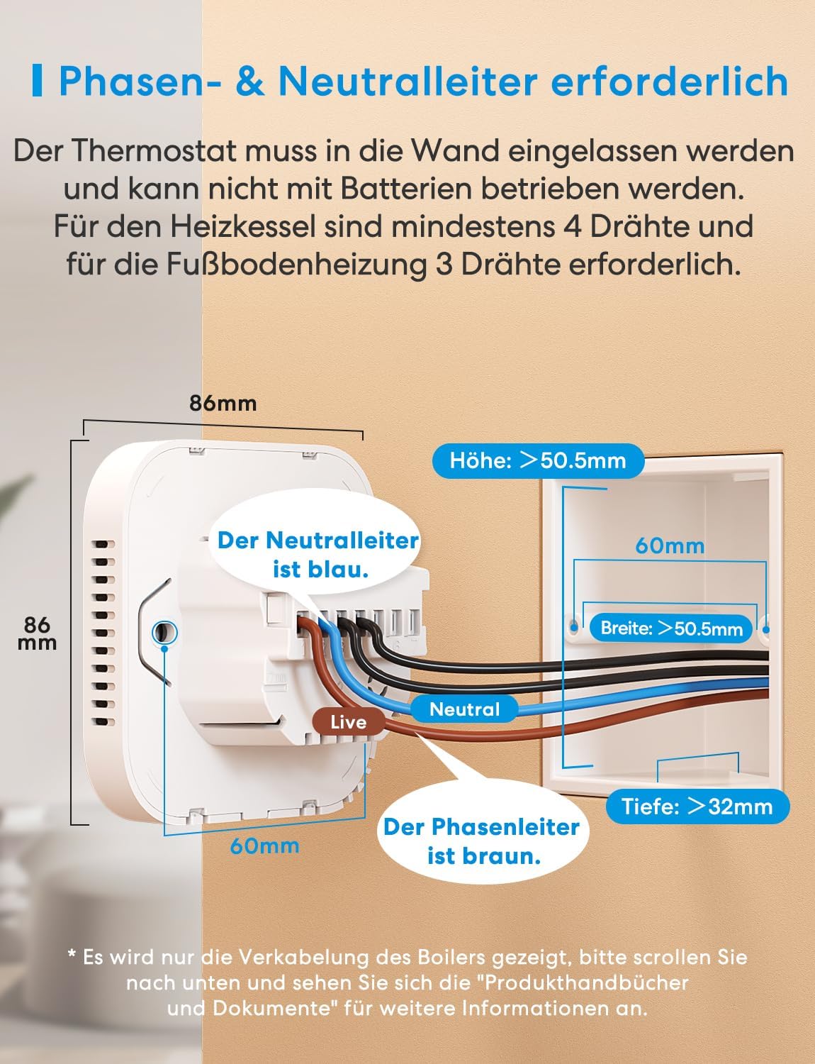 Detalle de Meross Thermostat Matter – Heizungs- und Fußbodenheizungsthermostat (Weiß)
