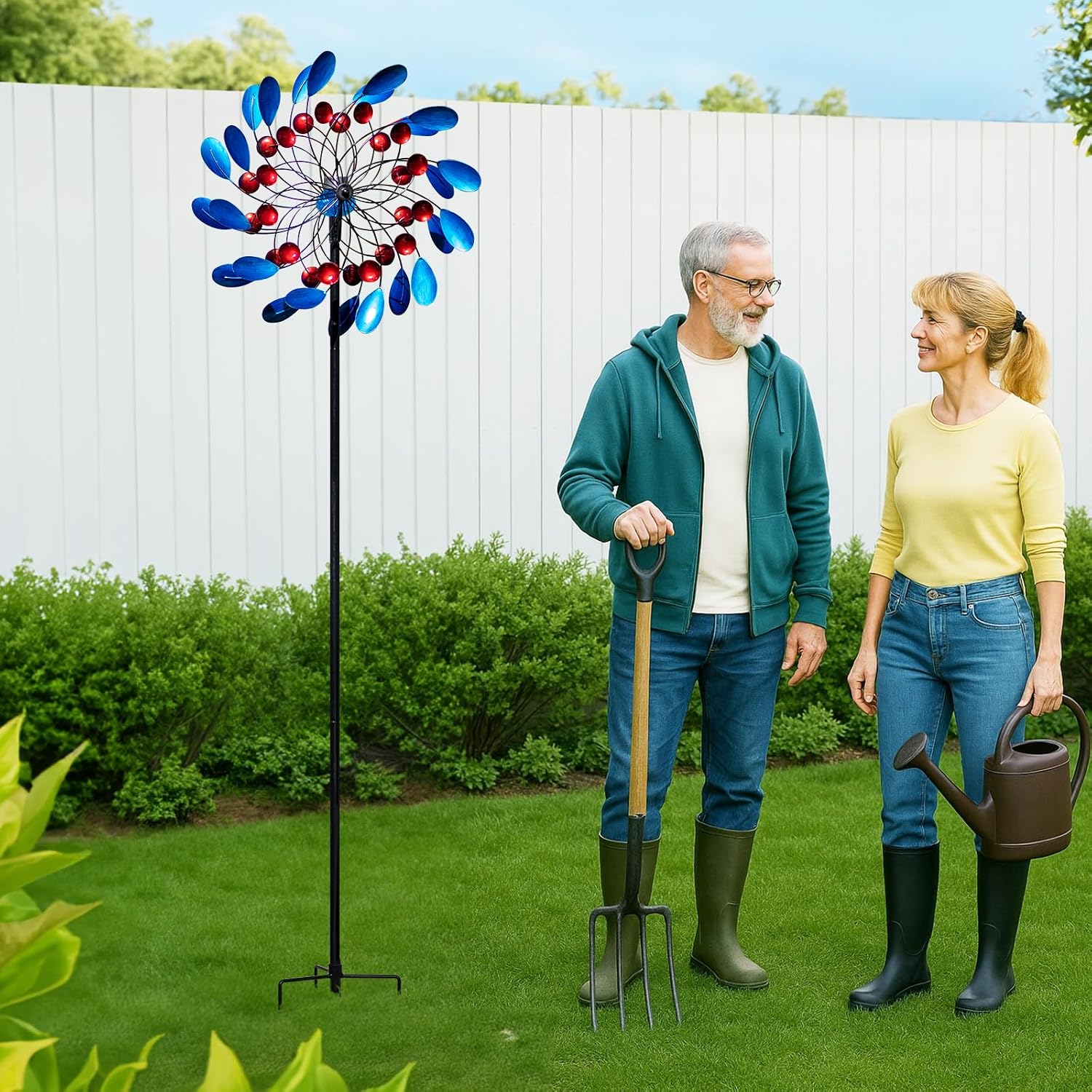 Detalle de Solar Wind Spinners Outdoor Kinetic Windmill Garden Decor (24'' W x 88'' H)