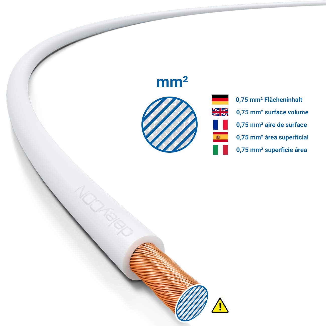 Thumbnail 2 de deleyCON Câble Haut-Parleur 25 m 2x0,75 mm² CCA aluminium revêtu cuivre – Marque de polarité, Blanc