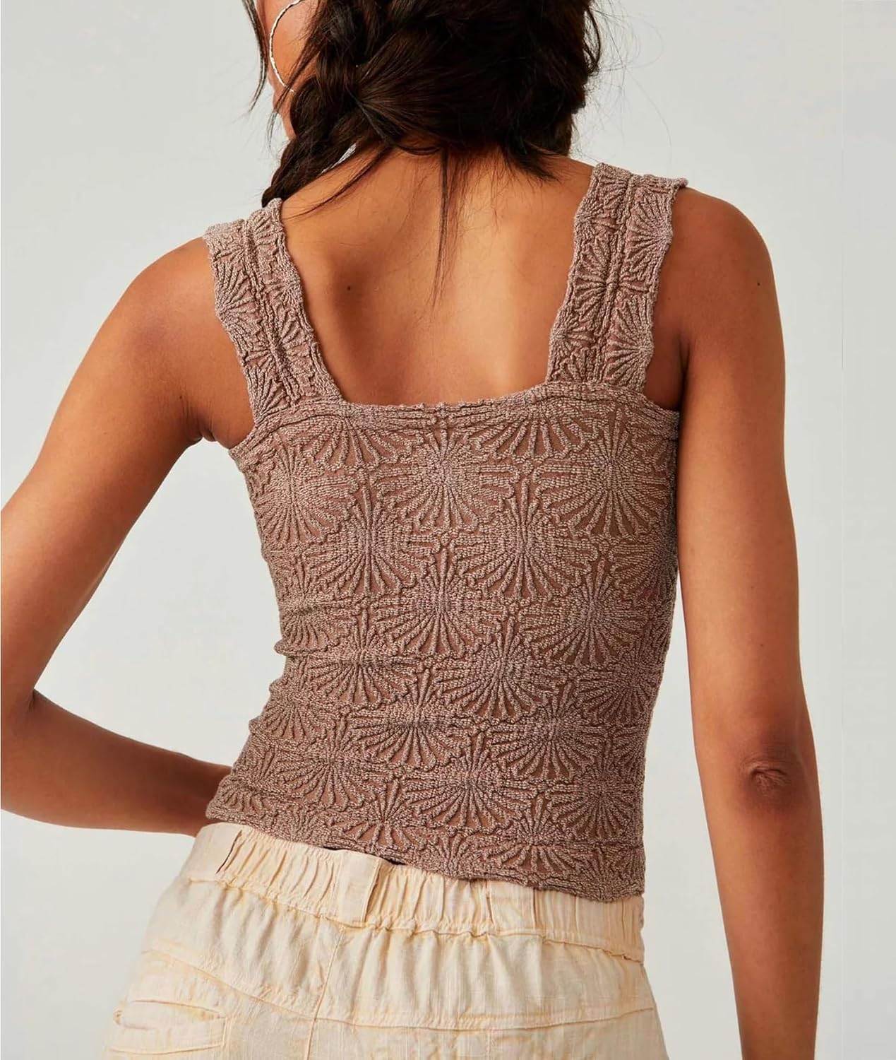 Thumbnail 3 de Women's Square Neck Wide Strap Crop Tank Tops with Flower Embroidery